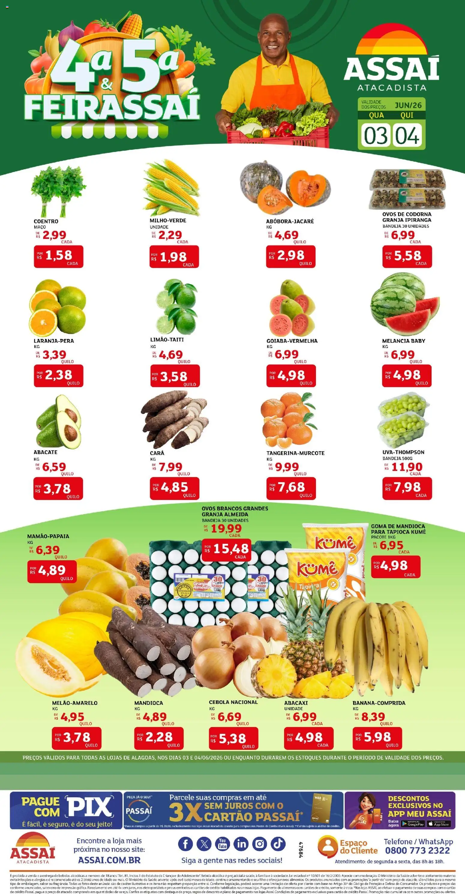 Assaí Atacadista Folheto - válido de 03.06.2026 | Página: 1 | Produtos: Cebola, Pneus, Abacaxi, Bandeja