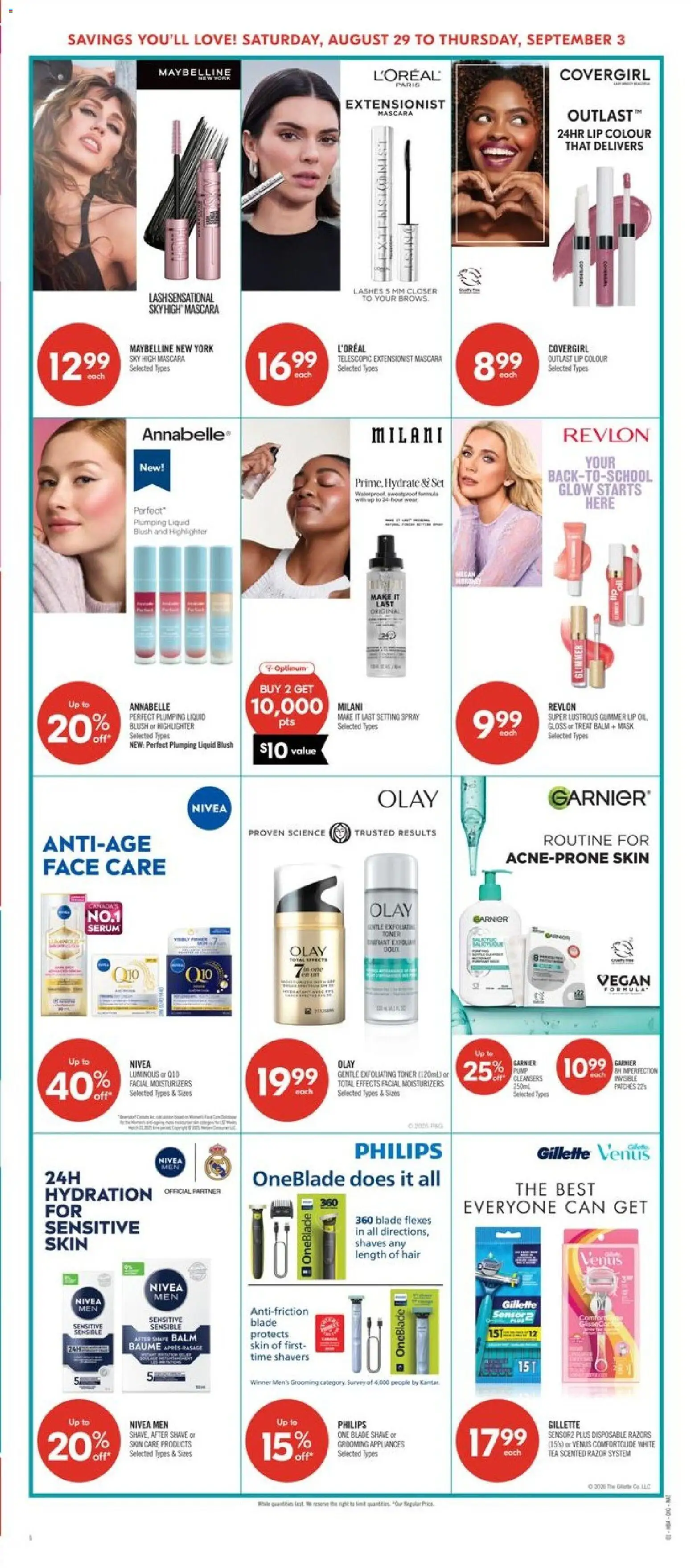 Shoppers flyer valid from Aug 29, 2026 | Page: 12 | Products: Toner, Blush, Highlighter, Mask