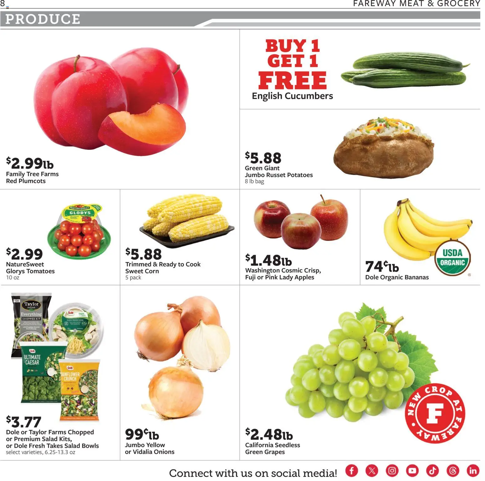 Fareway Weekly Ad - valid from 08.06.2026 | Page: 8 | Products: Corn, Cucumbers, Grapes, Bag