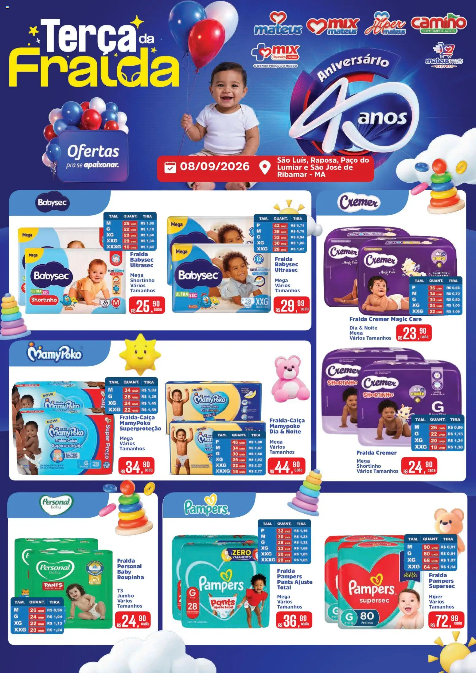 Mateus Folheto - válido de 08/09/2026 | Página: 1 | Produtos: Pampers, Creme, Fraldas