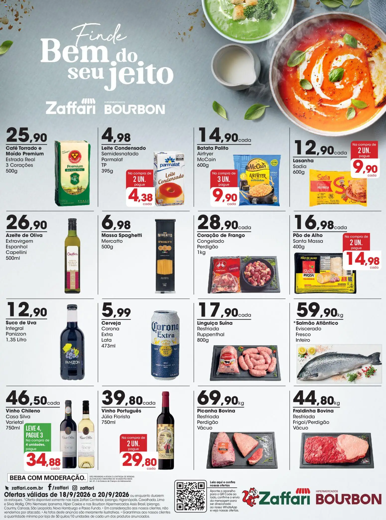 Zaffari Folheto - válido de 18/09/2026 | Página: 1 | Produtos: Leite 3, Linguiça, Bebidas, Cerveja