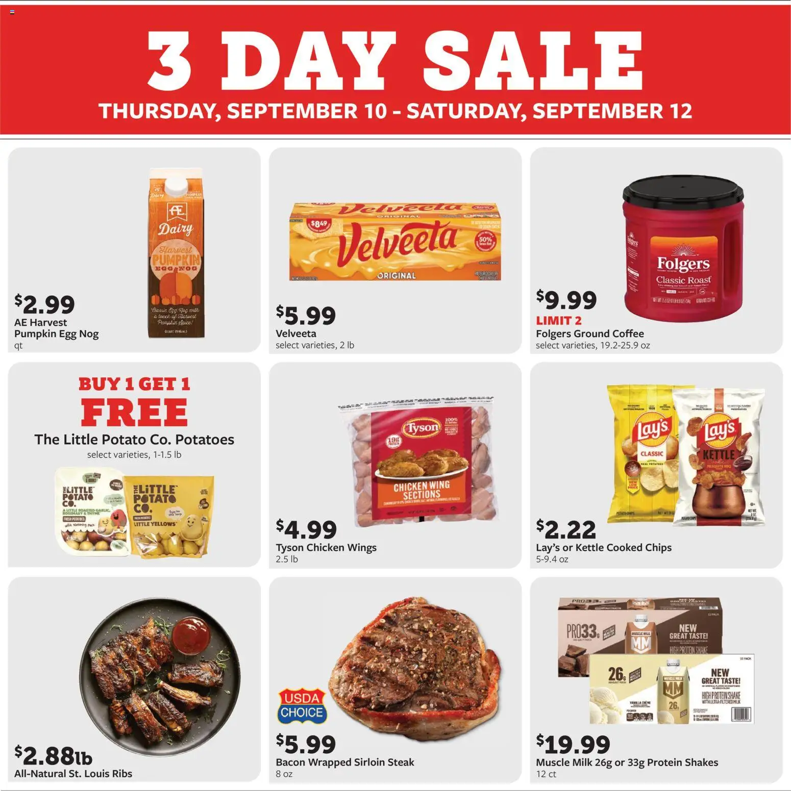 Fareway Weekly Ad - valid from 09/07/2026 | Page: 8 | Products: Milk, Protein, Potatoes, Steak