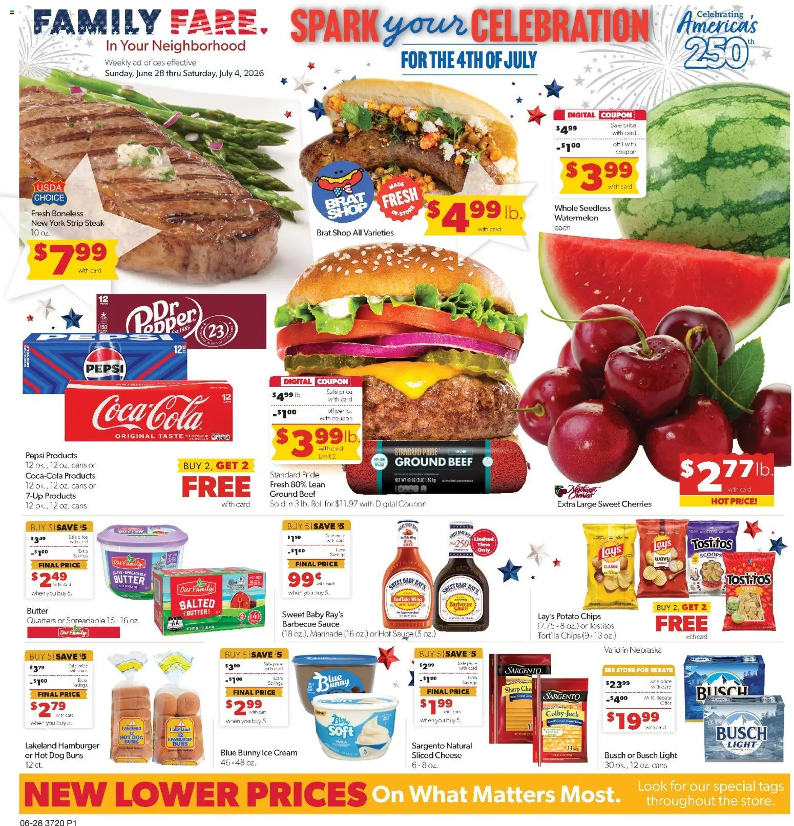 Family Fare Weekly Ad - valid from 06/28/2026 | Page: 1 | Products: Butter, Beef, Chips, Cream