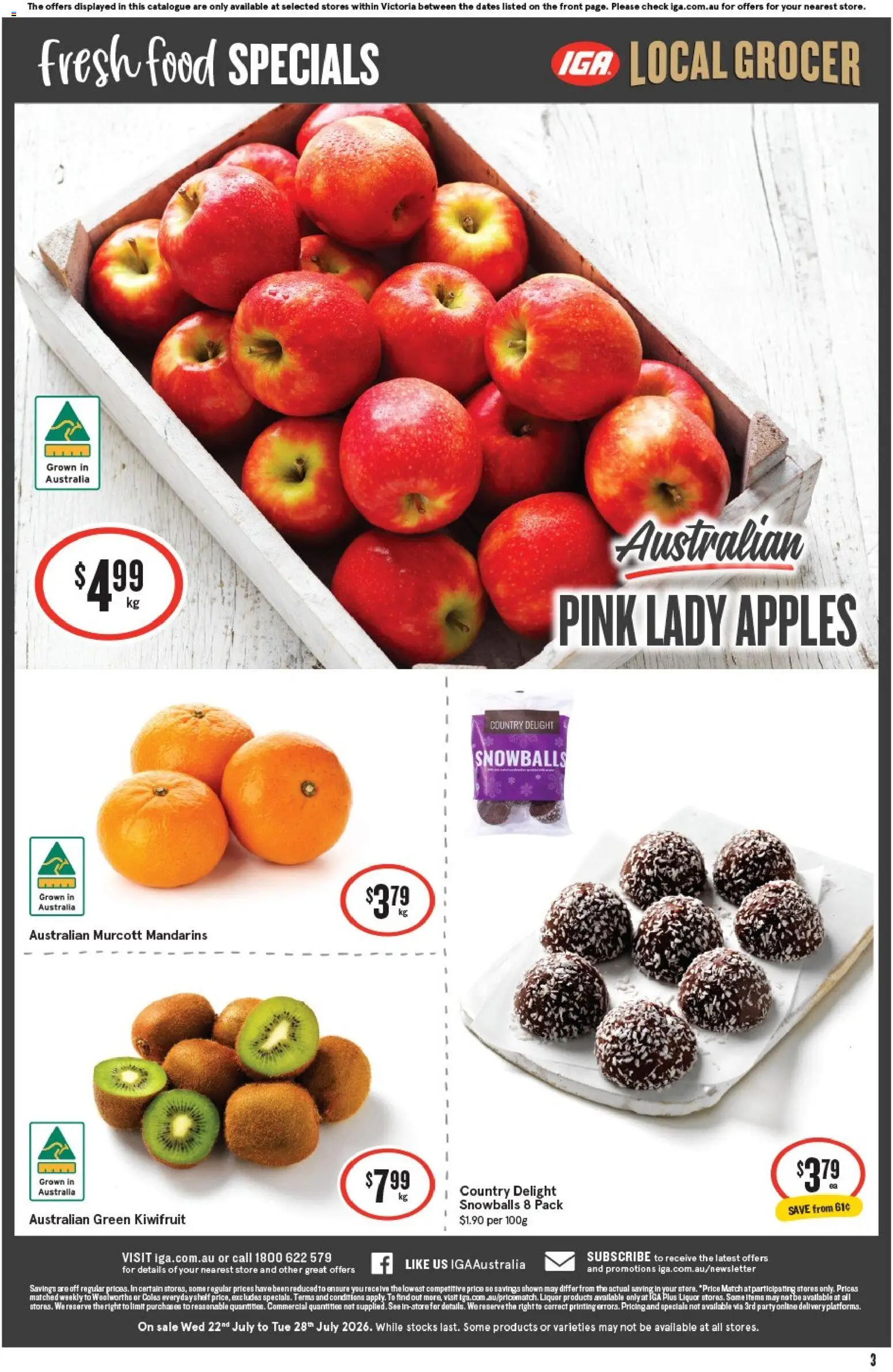 IGA catalogue - valid from 22/07/2026 | Page: 4 | Products: Shelf, Apples, Kiwifruit, Mandarins