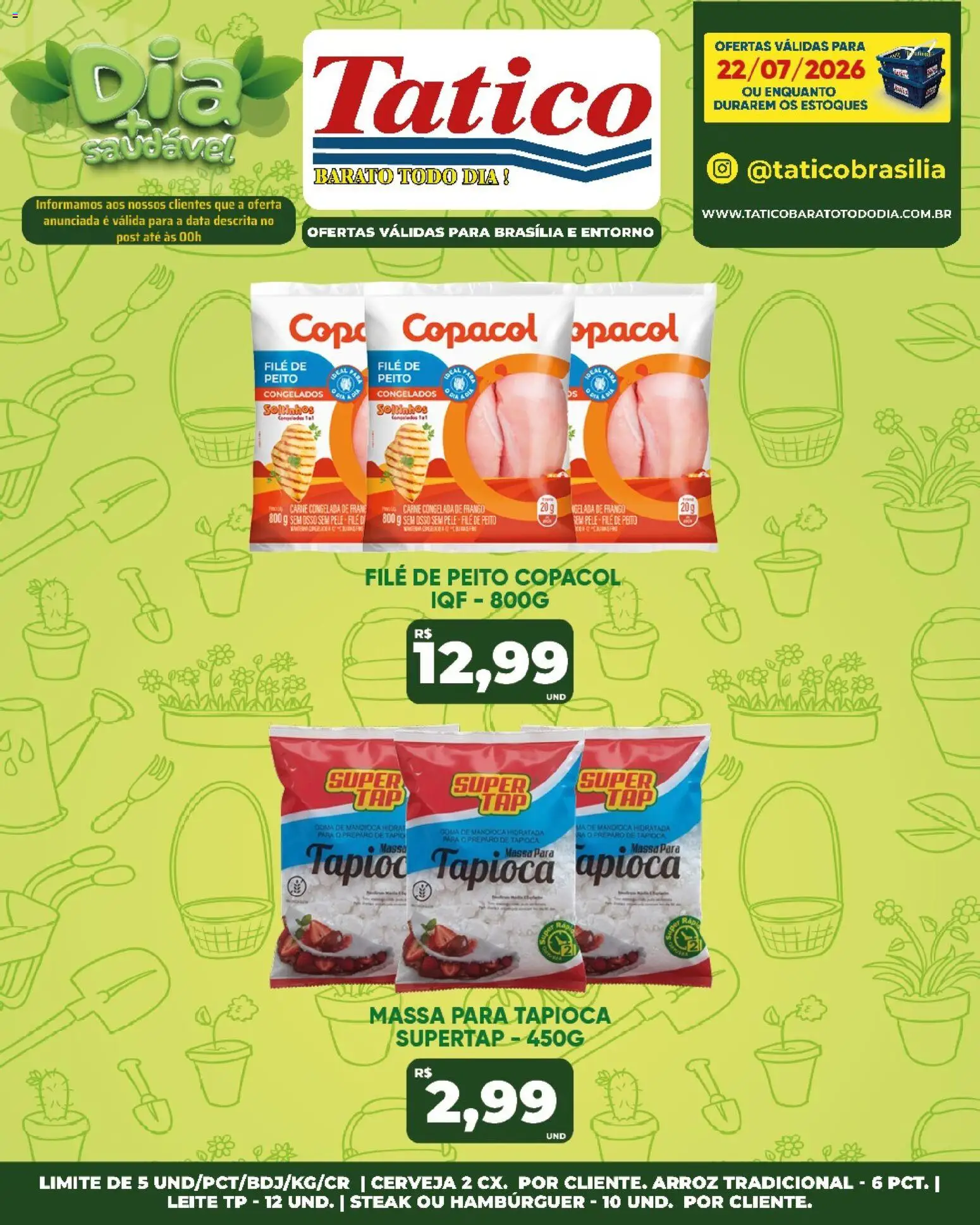 Tatico Folheto - válido de 23/07/2026 | Página: 50 | Produtos: Mandioca, Cerveja, Massa, Hambúrguer