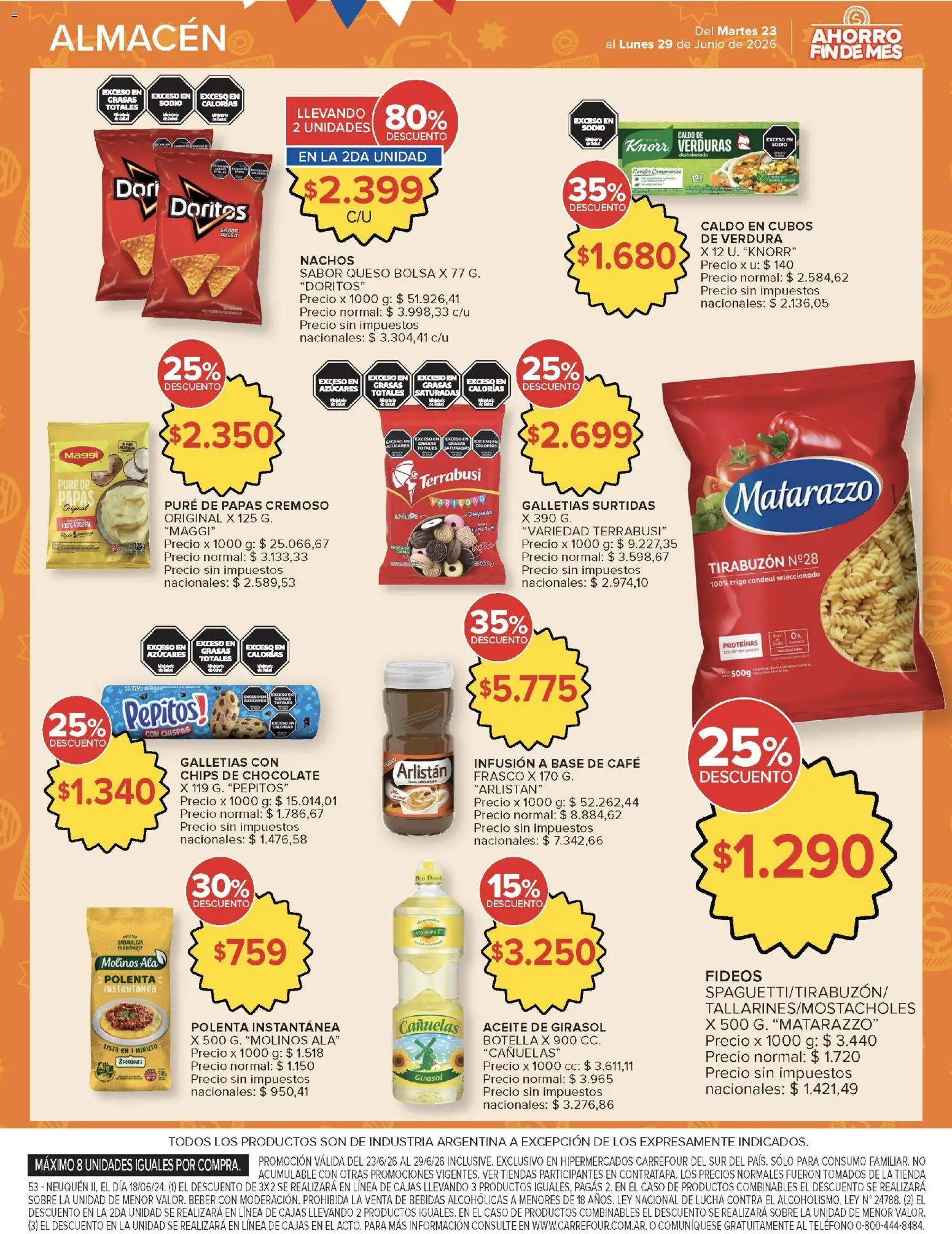 Carrefour ofertas │ válido desde el 23/06/2026 | Página: 8 | Productos: Bolsa, Aceite, Queso, Fideos