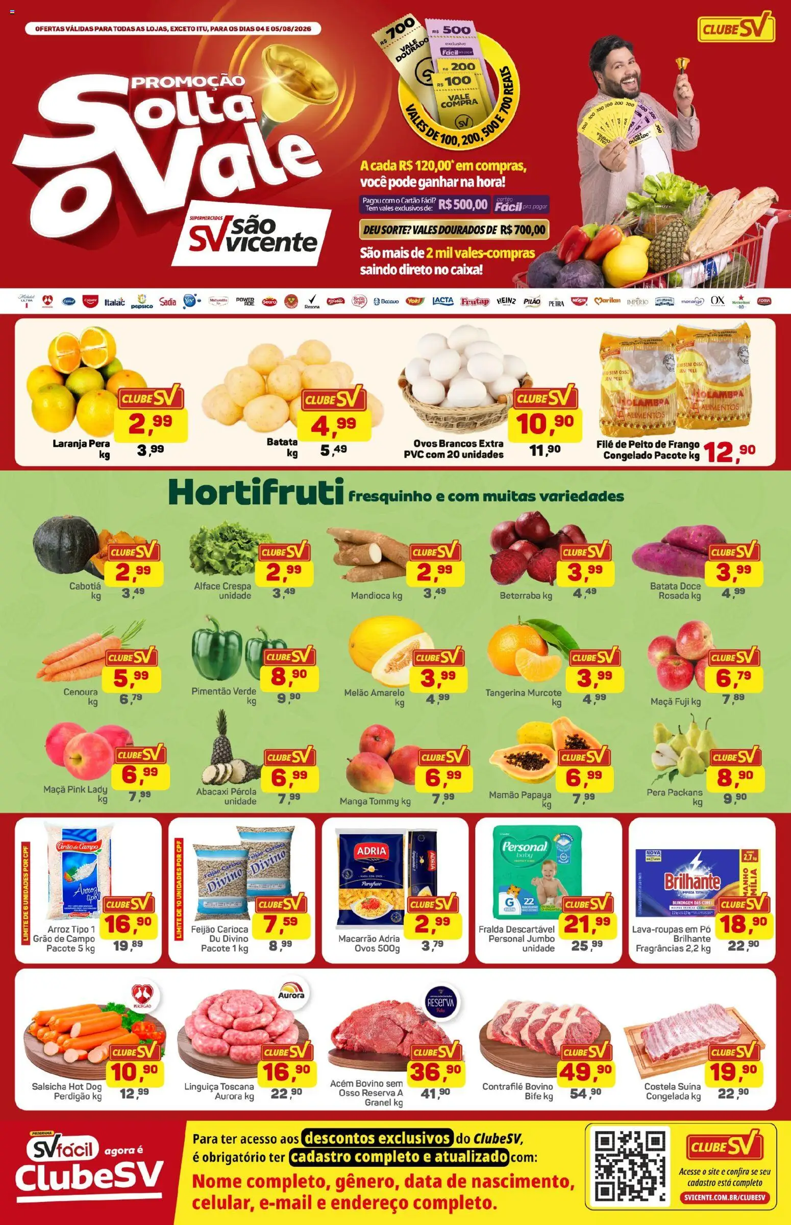 Supermercados São Vicente Folheto - válido de 04/08/2026 | Página: 1 | Produtos: Beterraba, Mandioca, Pó, Caixa