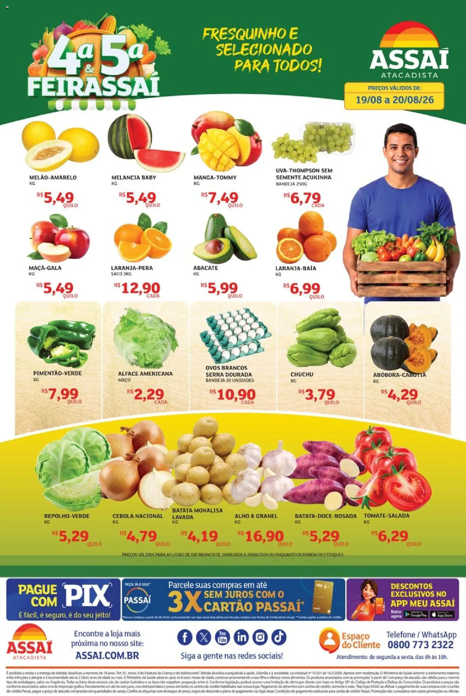 Assaí Atacadista Folheto - válido de 19/08/2026 | Página: 1 | Produtos: Alho, Bebidas, Base, Telefone