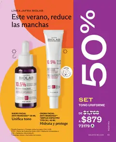 Vista previa de CREMA FACIAL ANTI-MANCHAS** *AMPLIO ESPECTRO *FPS 30 / 40 ML, CREMA FACIAL ANTI-MANCHAS** *AMPLIO ESPECTRO *FPS 30 / 40 ML Hidrata y protege, nuevo folleto de la tienda, válido en México a partir del 01/07/2026 | Página: 53 | Productos: Serum, Crema, Uva