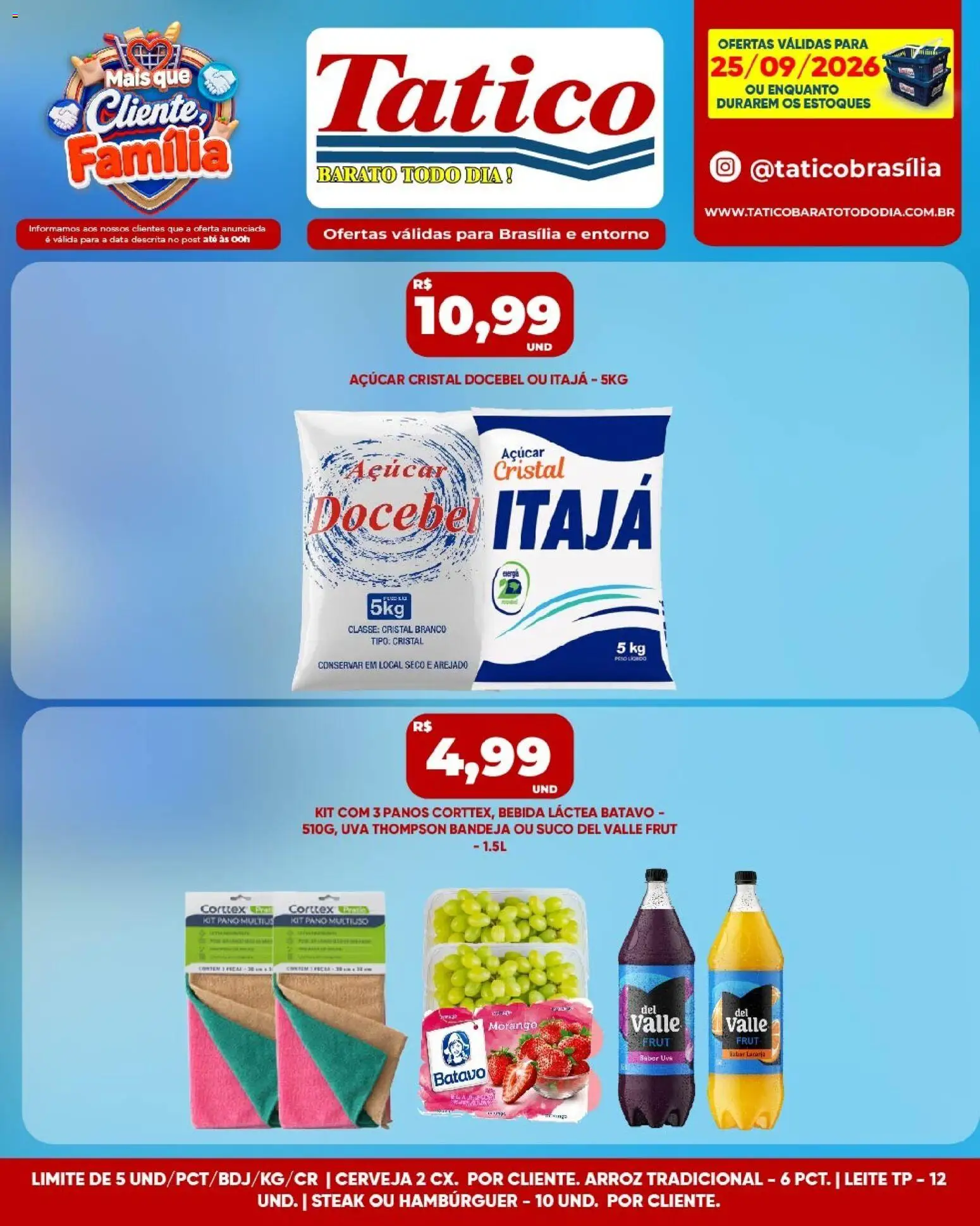 Tatico Folheto - válido de 25/09/2026 | Página: 5 | Produtos: Leite, Hambúrguer, Bandeja, Açúcar