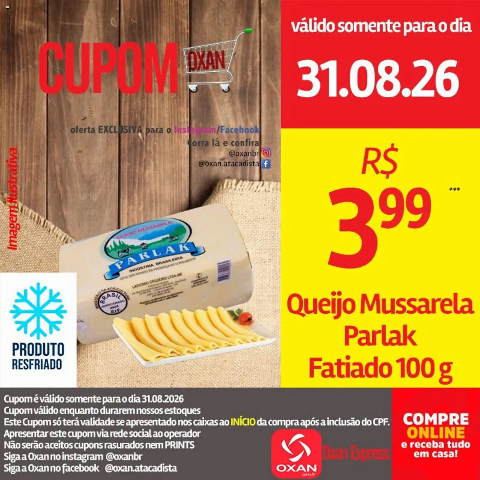 Oxan Atacadista Folheto - válido de 31/08/2026 | Página: 1 | Produtos: Queijo, Mussarela