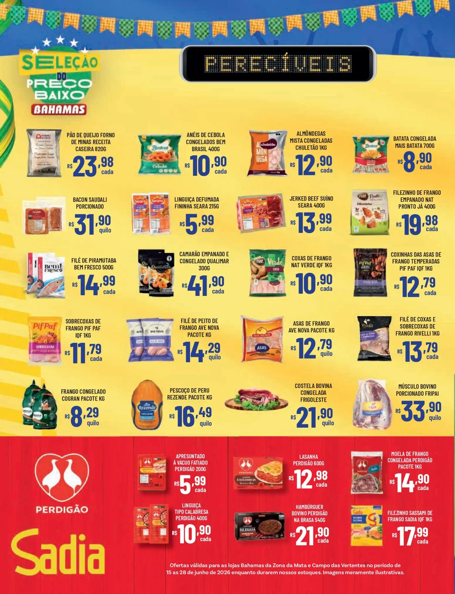 Bahamas Supermercados Folheto - válido de 15.06.2026 | Página: 8 | Produtos: Linguiça, Hambúrguer, Baixo, Pão de queijo