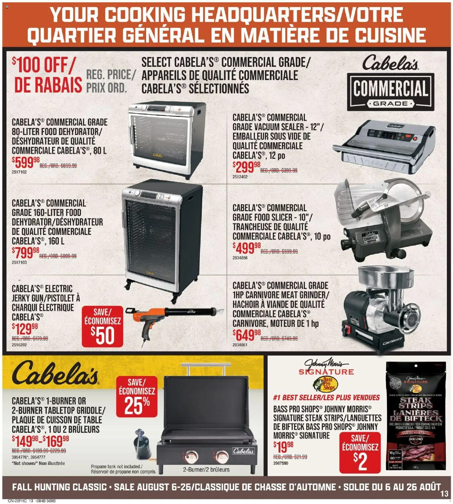 Cabelas flyer valid from Aug 6, 2026 | Page: 13 | Products: Beef, Slicer, Table