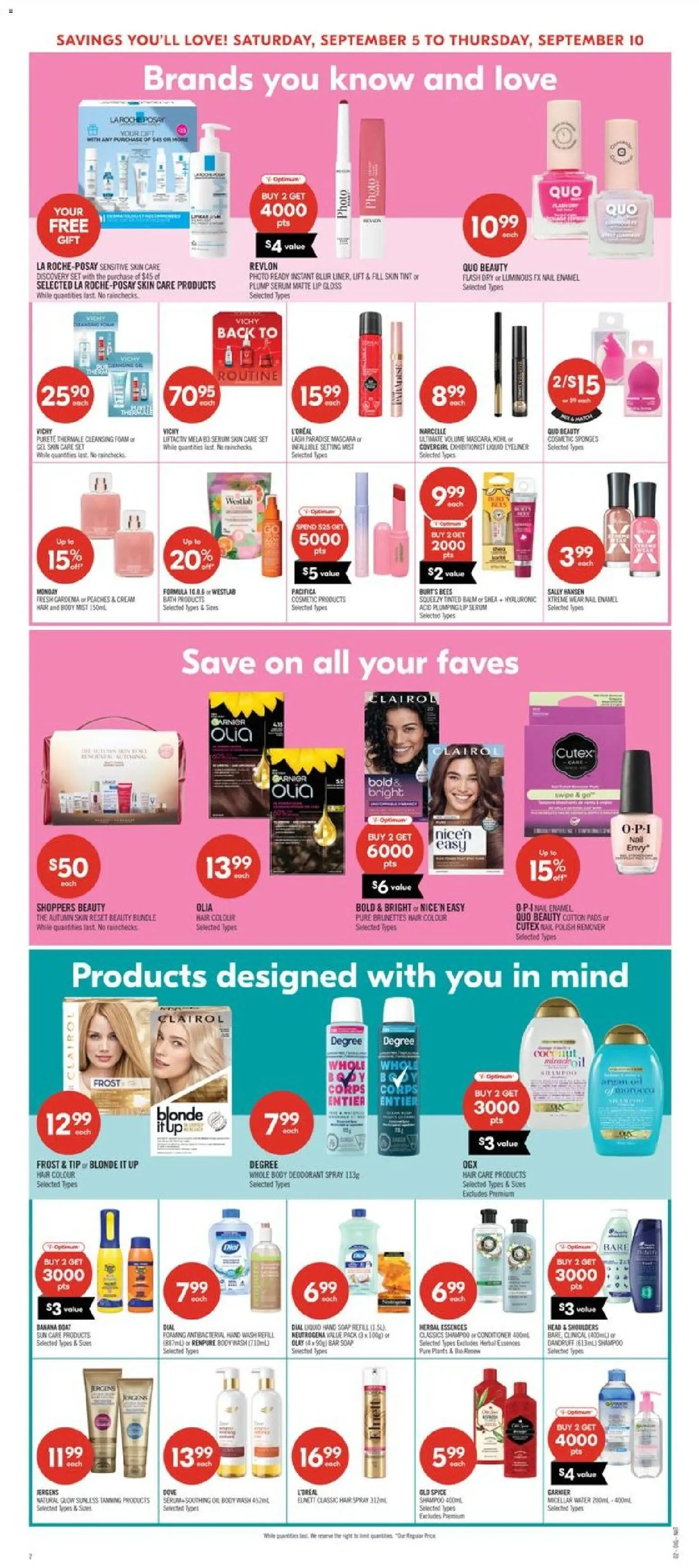 Shoppers flyer valid from Sep 5, 2026 | Page: 17 | Products: Head & Shoulders, Water, Lip gloss, Micellar water