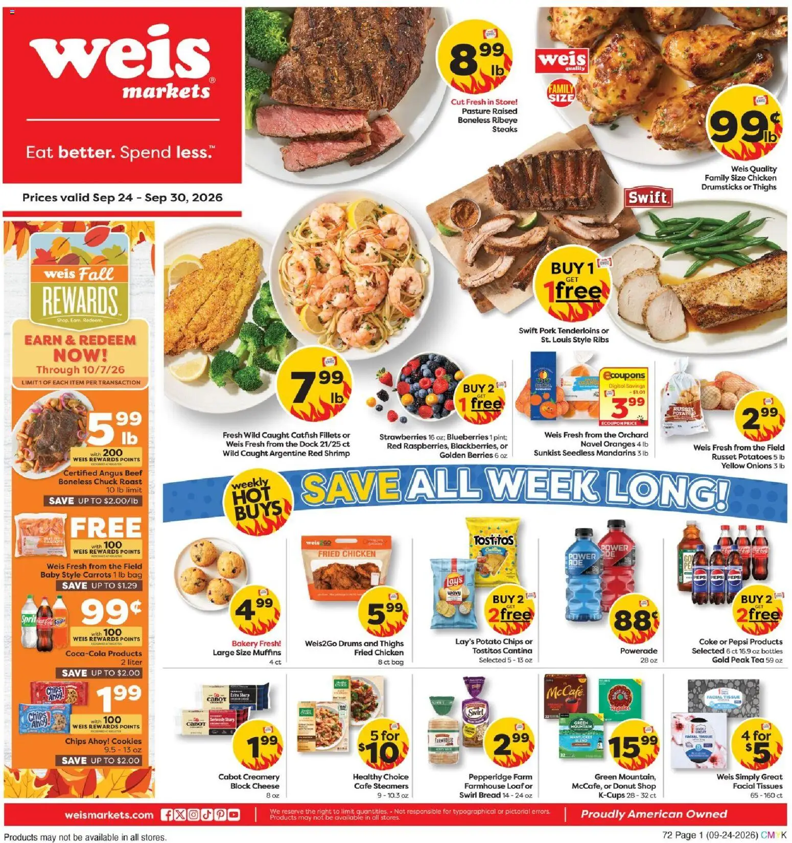 Weis Weekly Ad - valid from 09/24/2026 | Page: 1 | Products: Shrimp, Pork, Chips, Pepsi