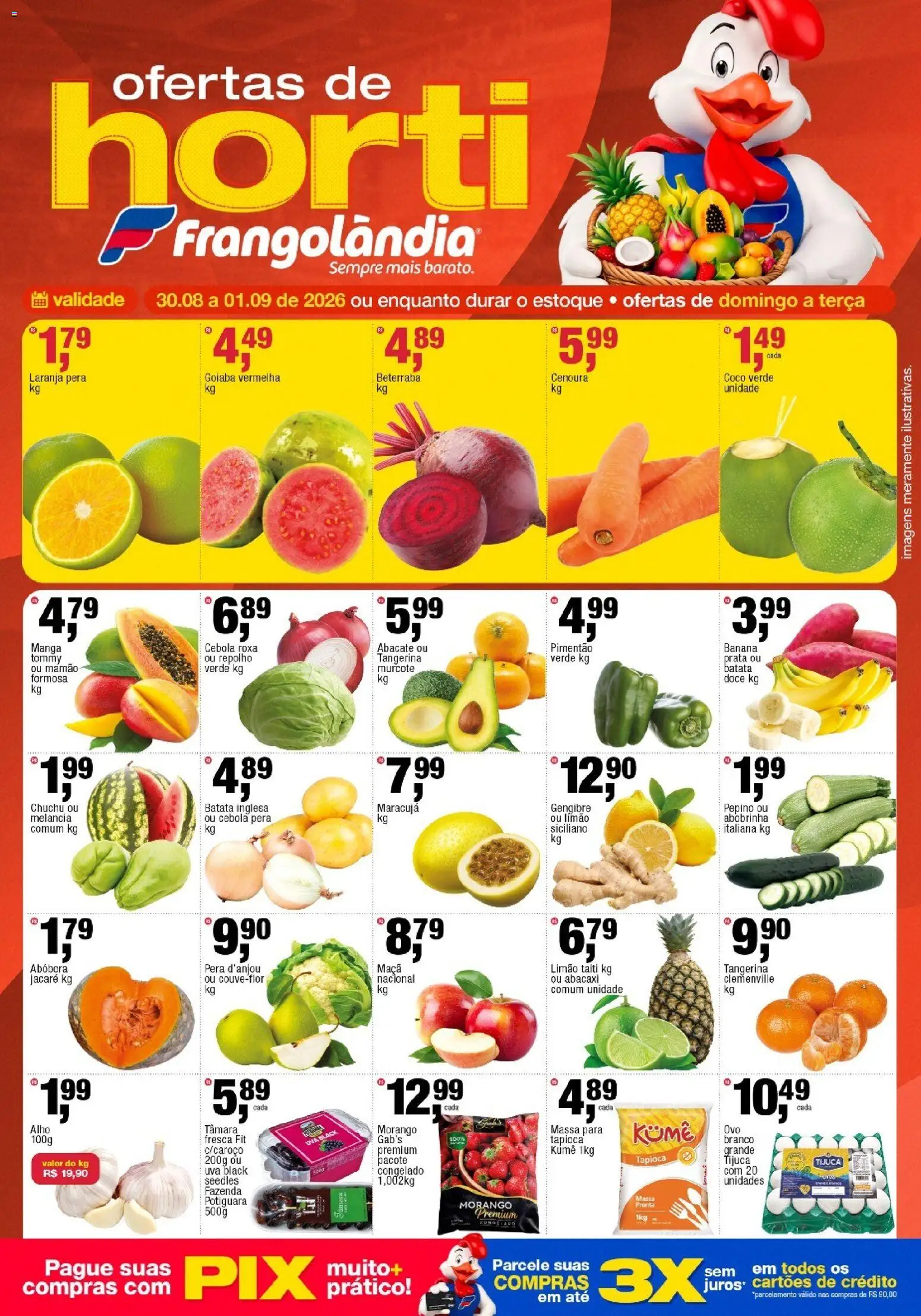 Frangolândia Folheto - válido de 30/08/2026 | Página: 1 | Produtos: Melancia, Chuchu, Cebola, Manga