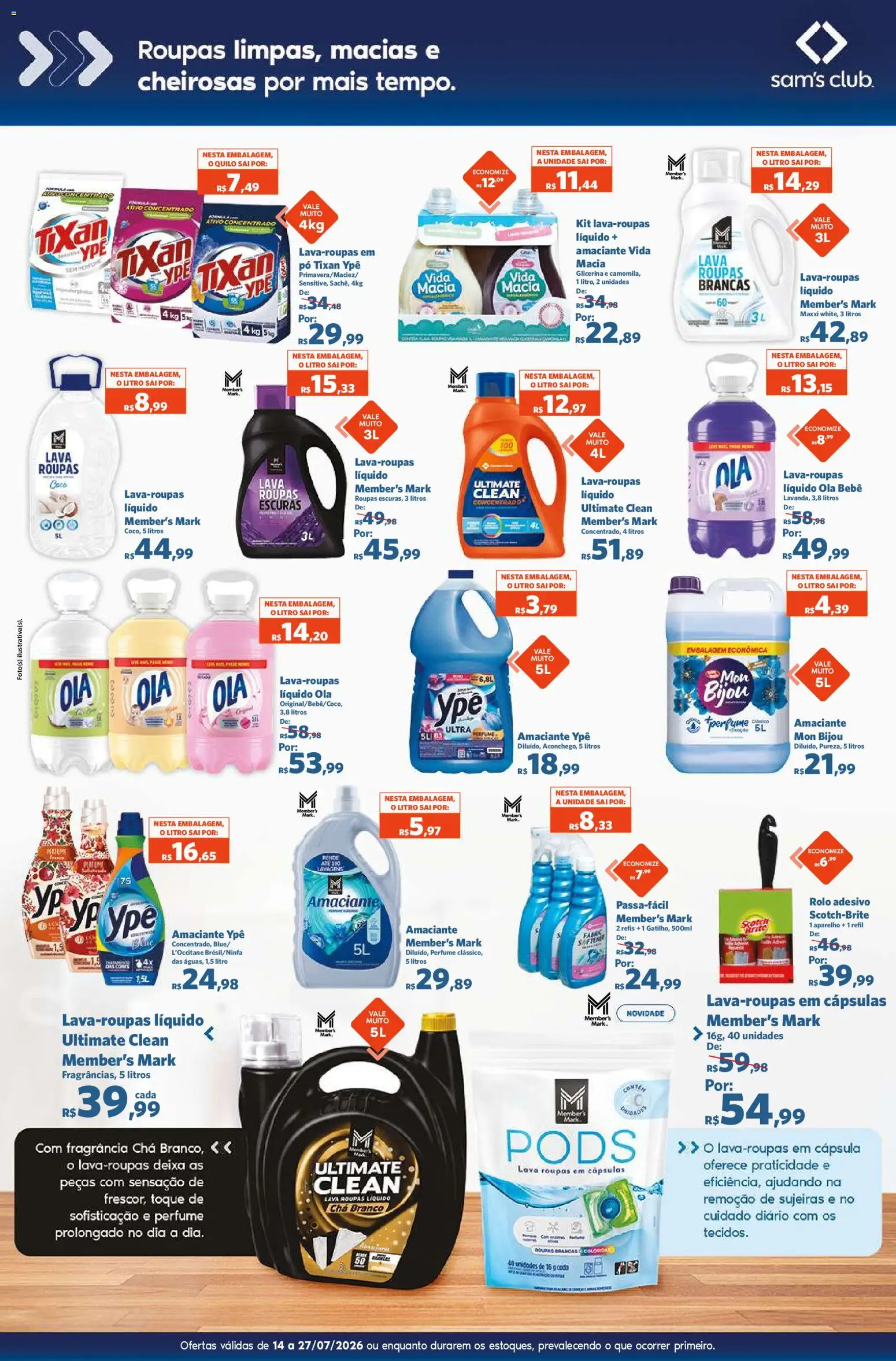Sam's Club Folheto - válido de 14/07/2026 | Página: 2 | Produtos: Pó, Rolo, Roupas, Amaciante
