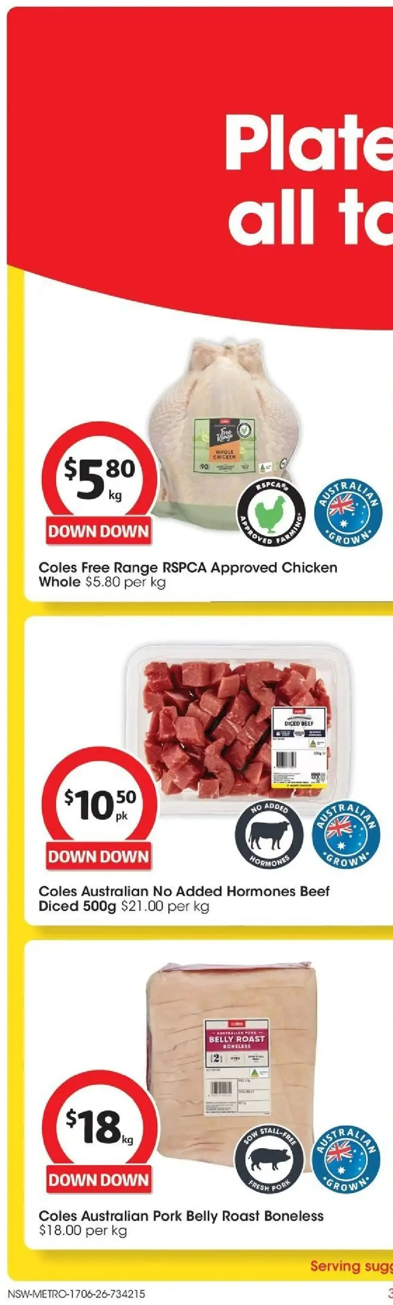 Coles catalogue - valid from 17.06.2026 | Page: 4 | Products: Chicken, Pork, Beef