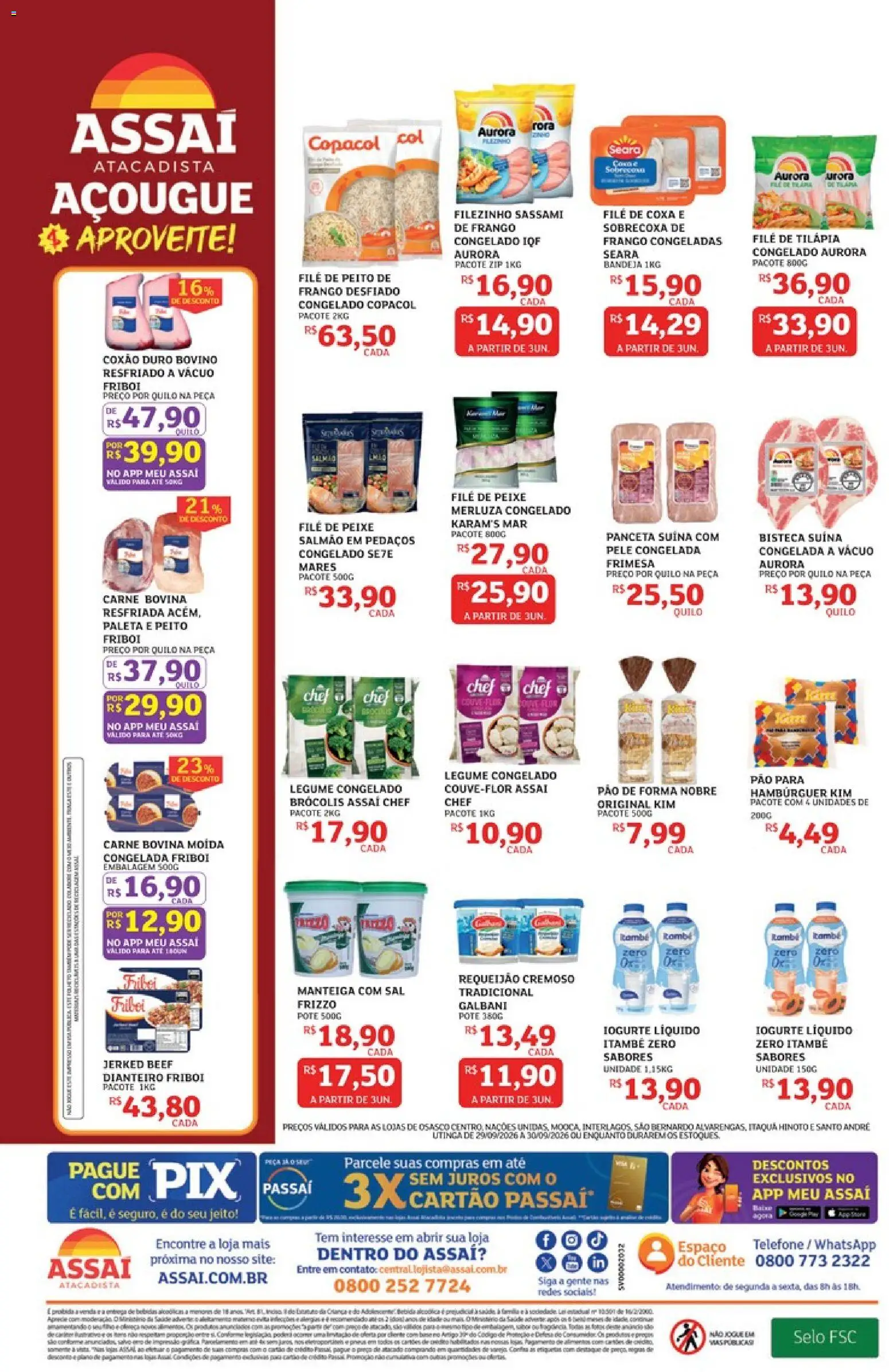 Assaí Atacadista Folheto - válido de 29/09/2026 | Página: 2 | Produtos: Frango desfiado, Salmão, Manteiga, Telefone