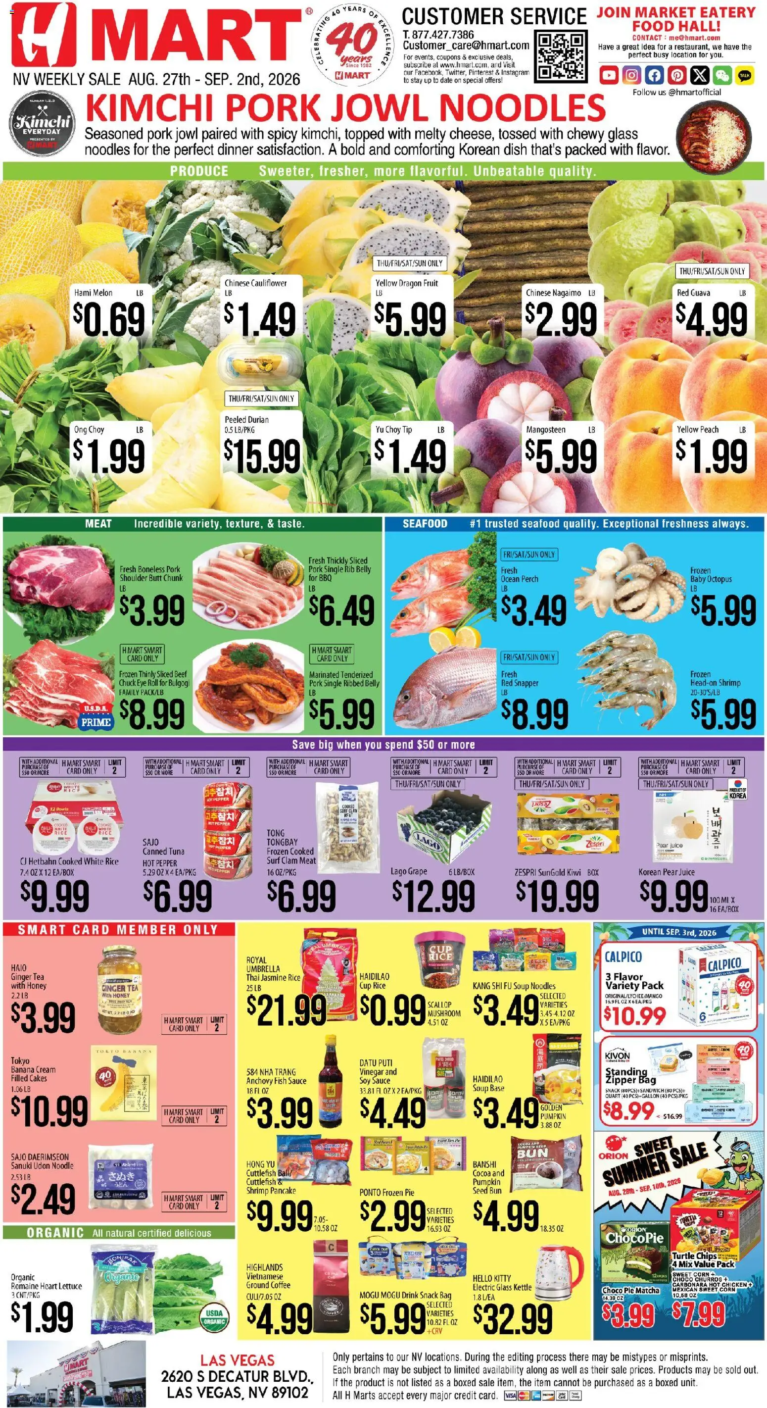 Hmart Weekly Ad - ENGLISH - valid from 08/27/2026 | Page: 1 | Products: Lettuce, Pepper, Pear, Tuna
