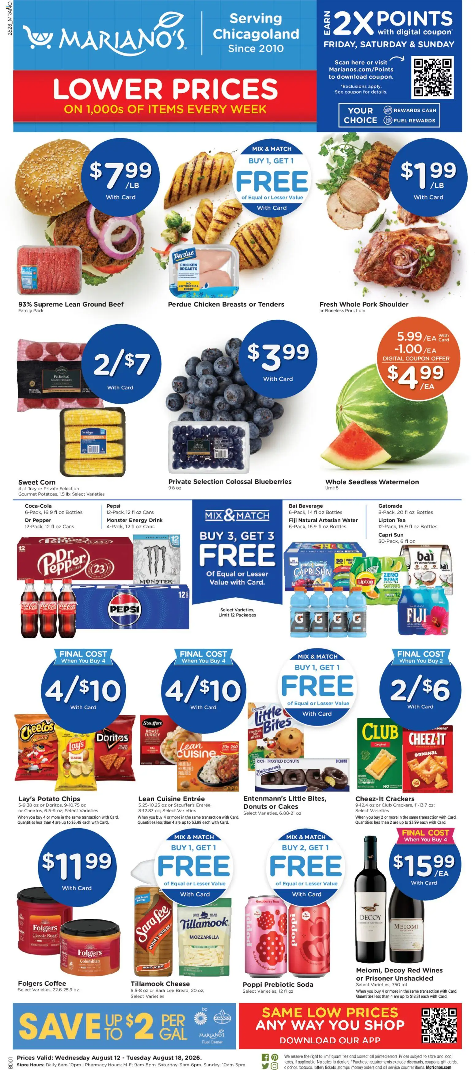 Mariano's Weekly Ad - valid from 08/12/2026 | Page: 1 | Products: Green Tea, Pork loin, Coffee, Pork