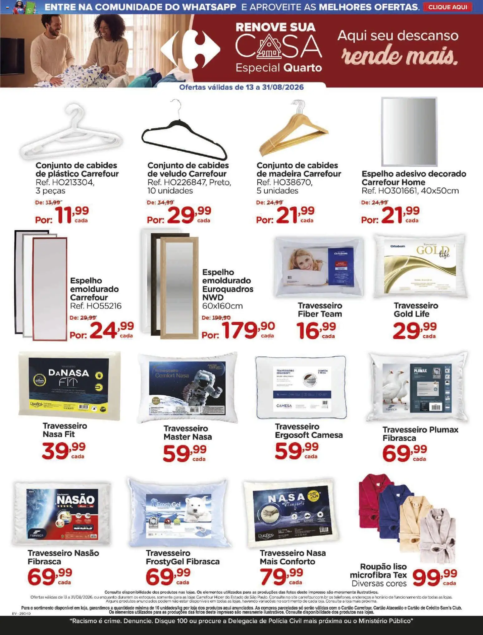 Carrefour Folheto - válido de 13/08/2026 | Página: 2 | Produtos: Travesseiro, Espelho, Roupão