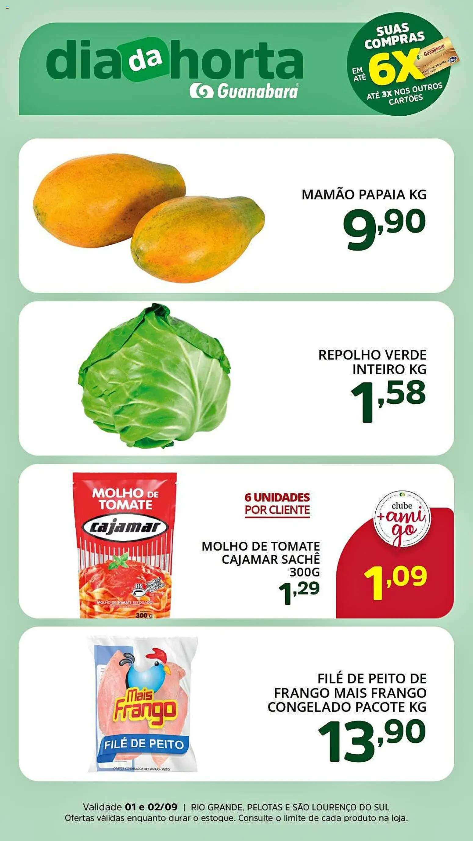 Supermercado Guanabara Folheto - válido de 01/09/2026 | Página: 3 | Produtos: Molho de tomate, Repolho, Mamão, Frango