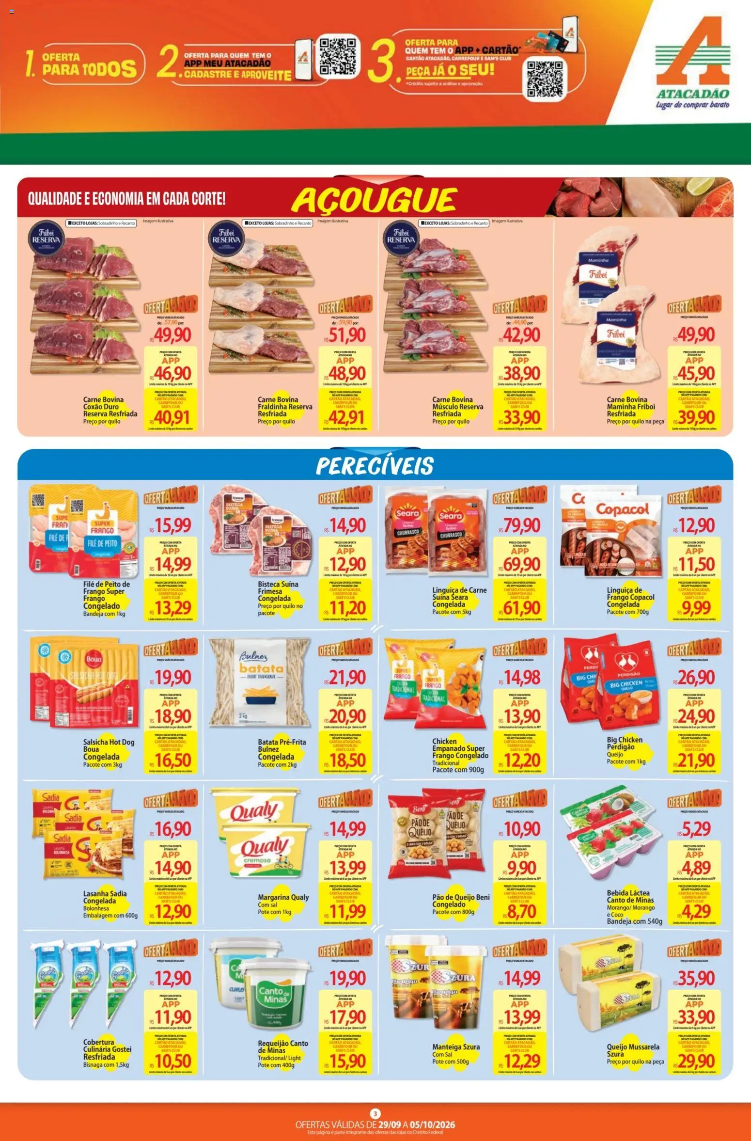 Atacadão Folheto - válido de 29/09/2026 | Página: 3 | Produtos: Carne bovina, Manteiga, Pão, Bebida
