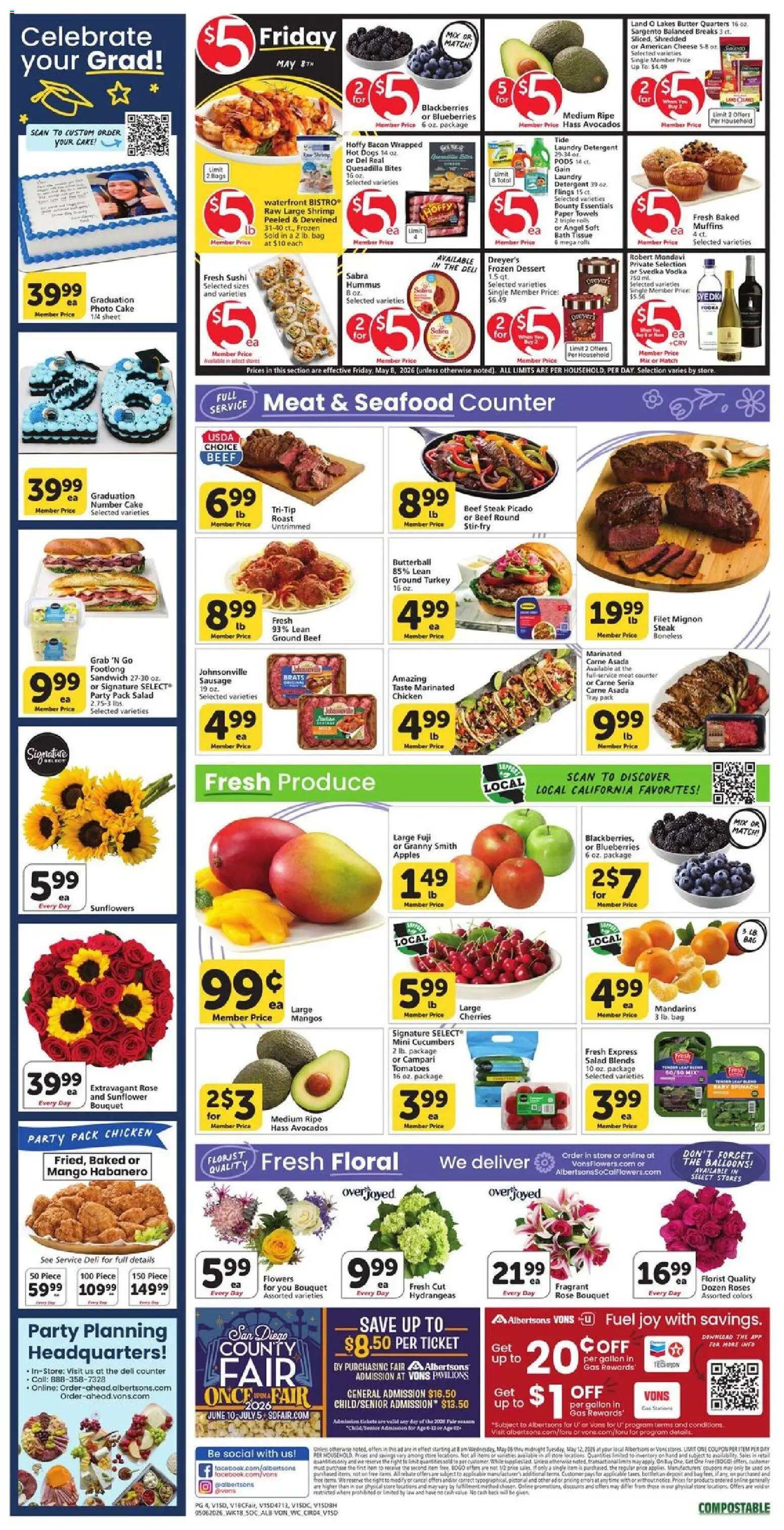 Vons Weekly Ad - valid from 06.05.2026 | Page: 4 | Products: Butter, Apples, Vodka, Bag