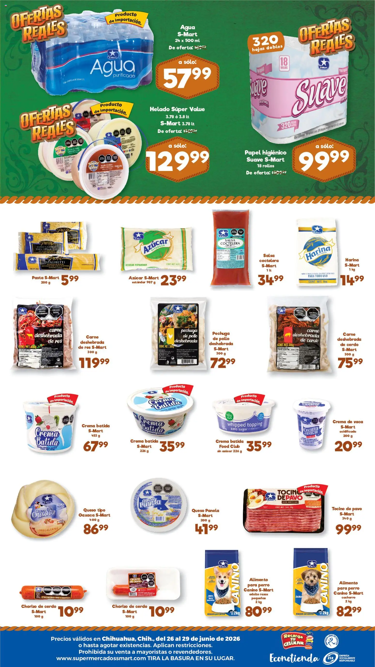 Nuevas ofertas de S-Mart válidas en toda la República Mexicana desde el 26/06/2026. ¡Encuentra las mejores ofertas en S-Mart folleto Ofertas de feria Chihuahua! | Página: 2 | Productos: Crema, Agua, Carne de pollo, Helado
