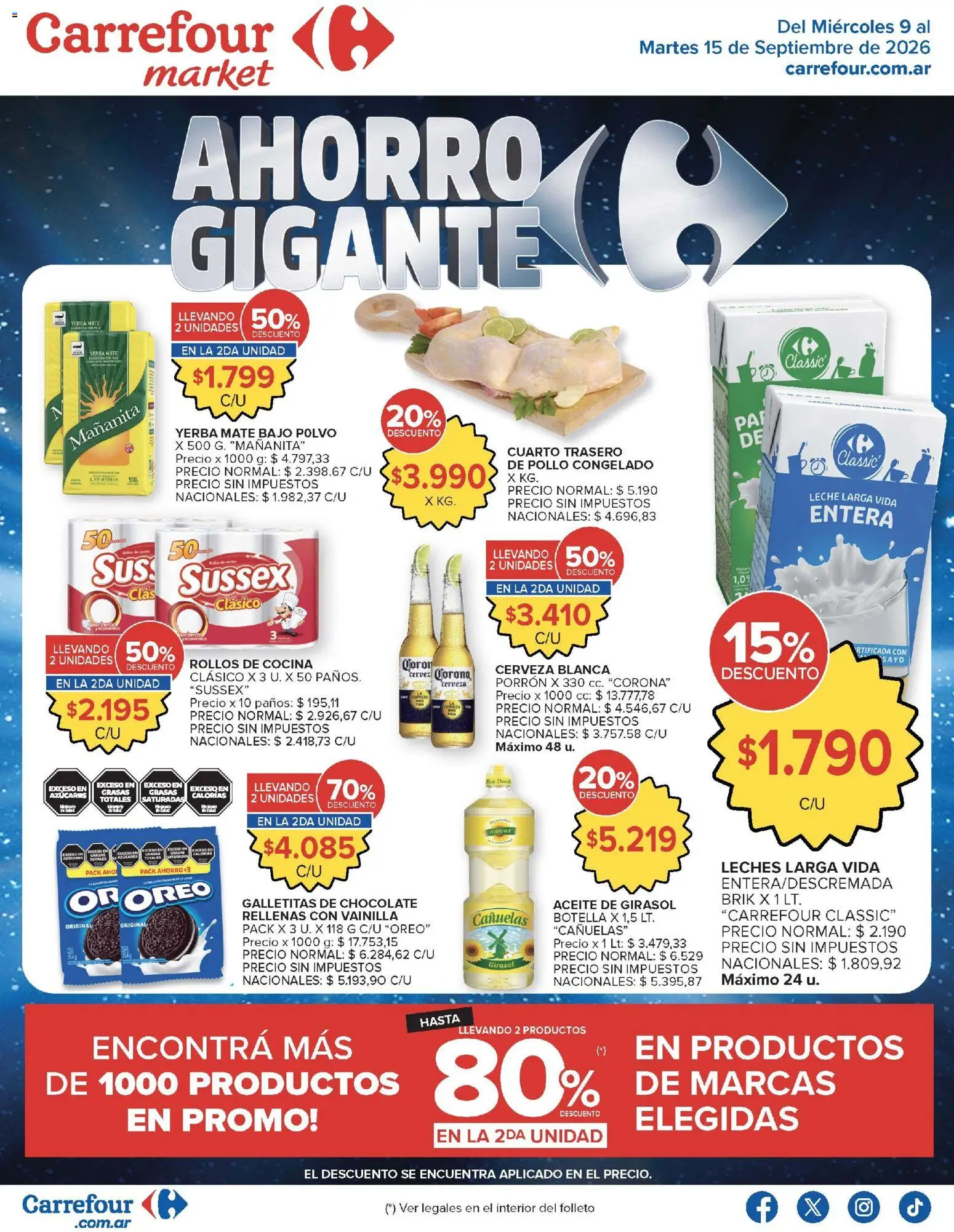 Carrefour Market catálogo │ válido desde el 09/09/2026 | Página: 1 | Productos: Aceite, Rollos de cocina, Oreo, Chocolate
