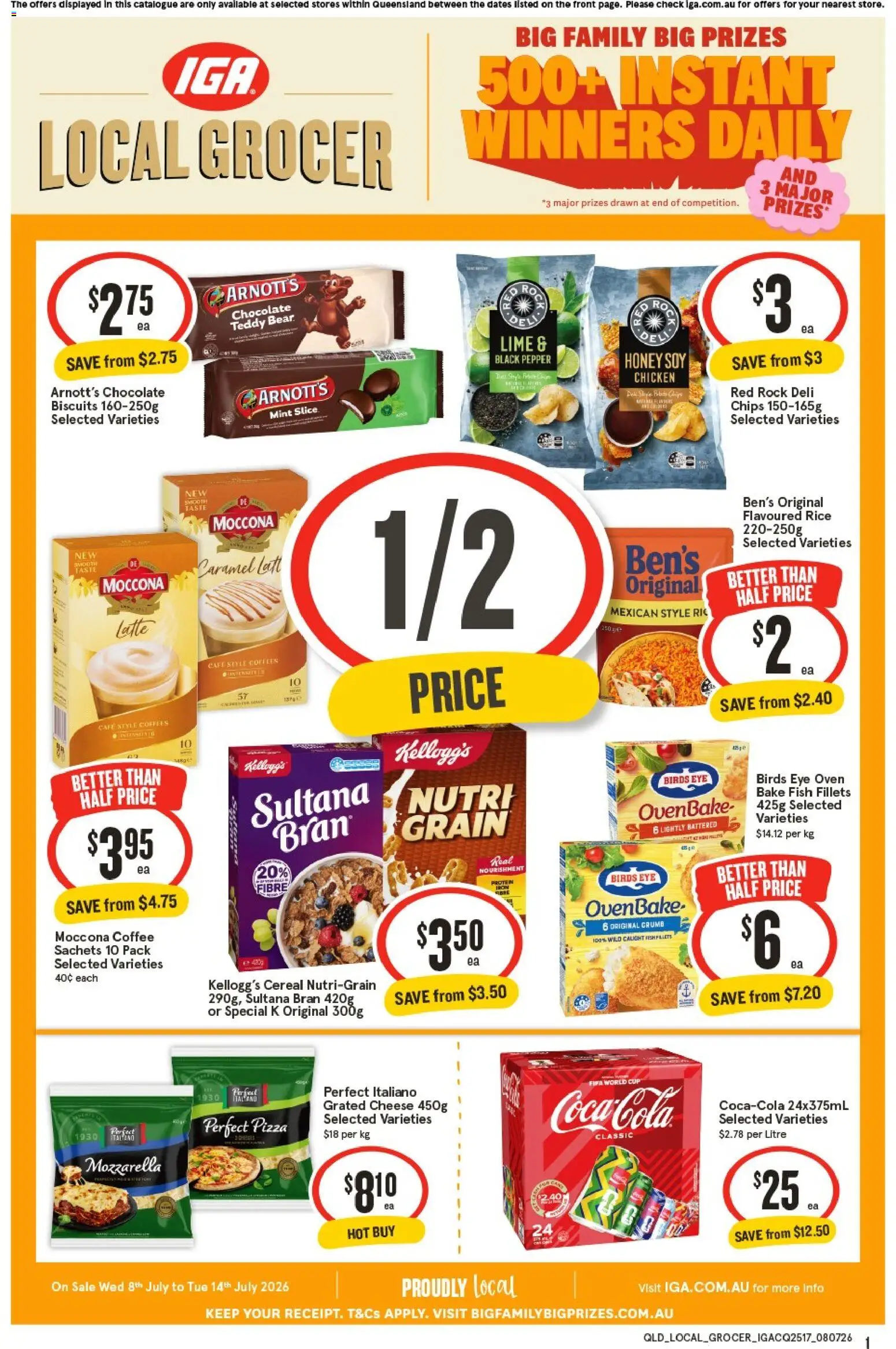 IGA catalogue - valid from 08/07/2026 | Page: 1 | Products: Chicken, Fish, Chips, Biscuits