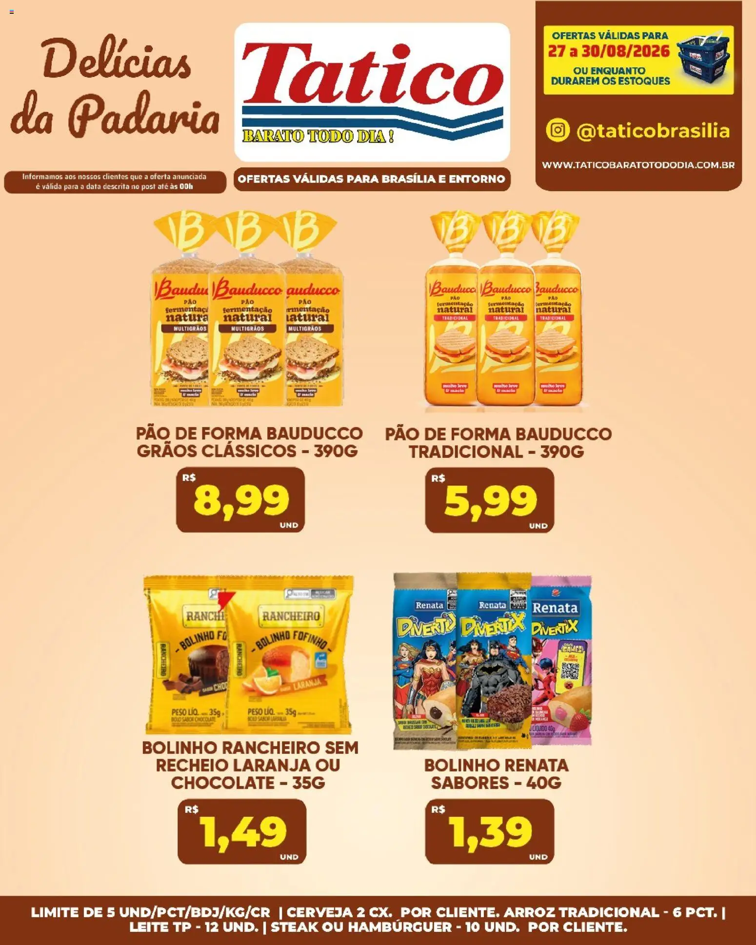 Tatico Folheto - válido de 27/08/2026 | Página: 20 | Produtos: Steak, Leite, Cerveja, Hambúrguer