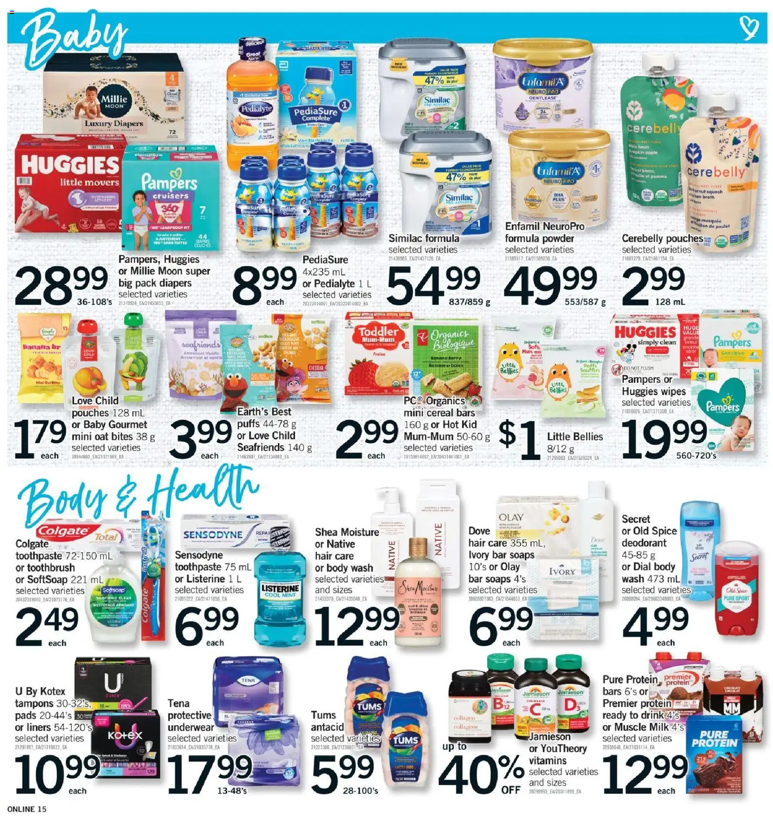 Fortinos flyer valid from Jul 9, 2026 | Page: 14 | Products: Powder, Deodorant, Toothpaste, Underwear