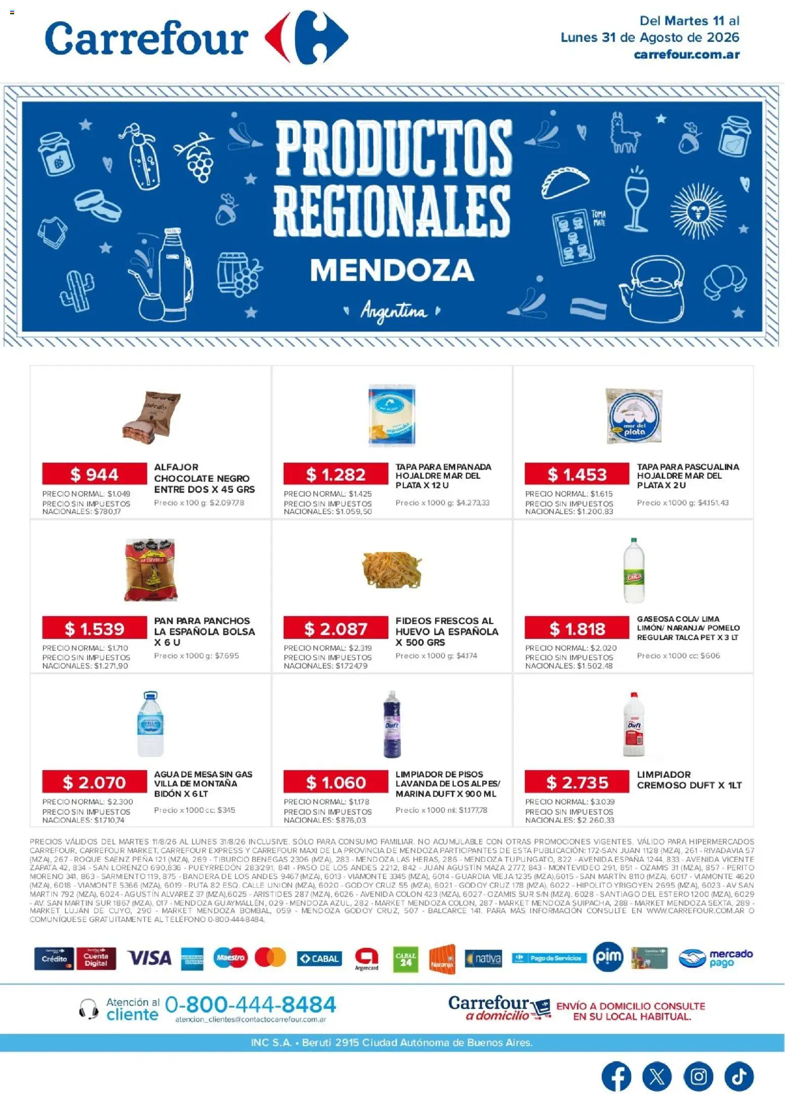 Carrefour - Regionales | Mendoza │ válido desde el 11/08/2026 | Página: 1 | Productos: Limpiador de pisos, Lima, Maza, Pan