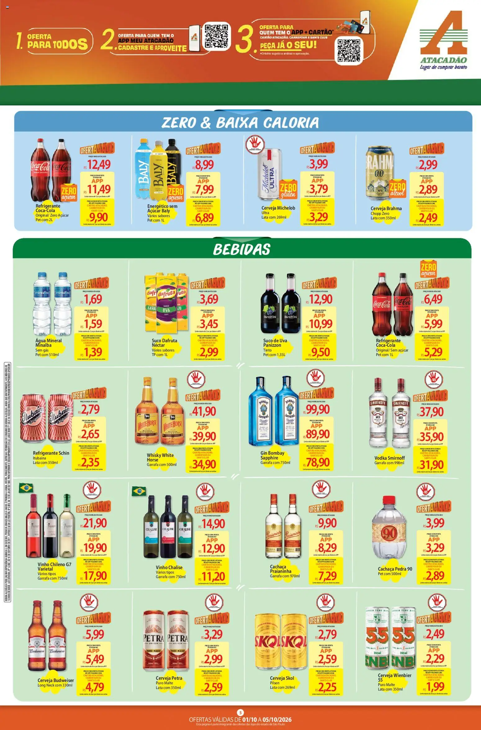 Atacadão Folheto - válido de 01/10/2026 | Página: 5 | Produtos: Álcool, Whisky, Minalba, Suco