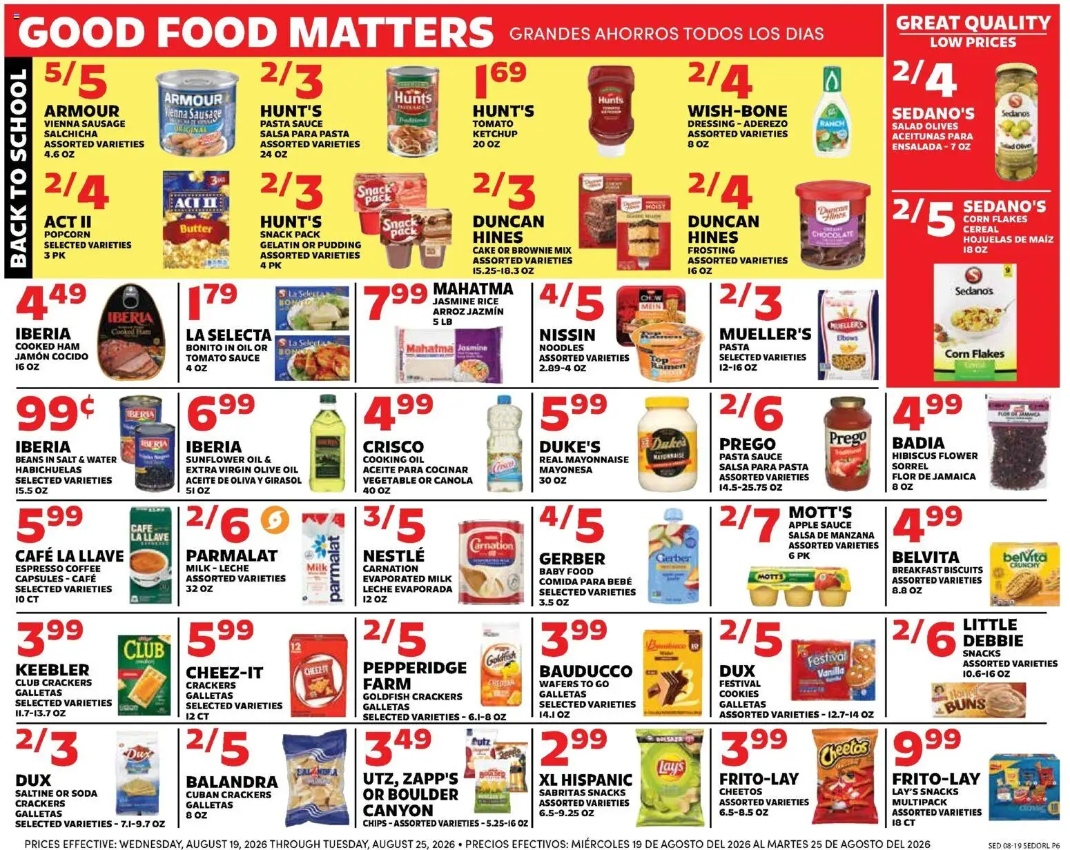 Sedano's Weekly Ad - valid from 08/19/2026 | Page: 6 | Products: Corn, Rice, Noodles, Water