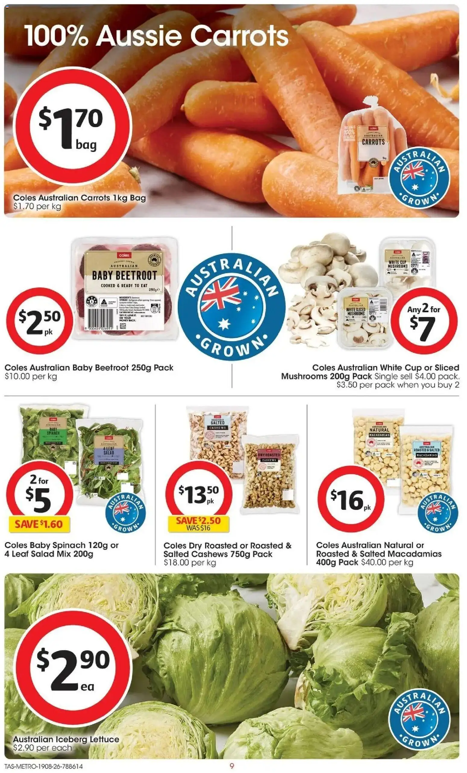 Coles catalogue - valid from 19/08/2026 | Page: 9 | Products: Carrots, Salad, Beetroot, Bag