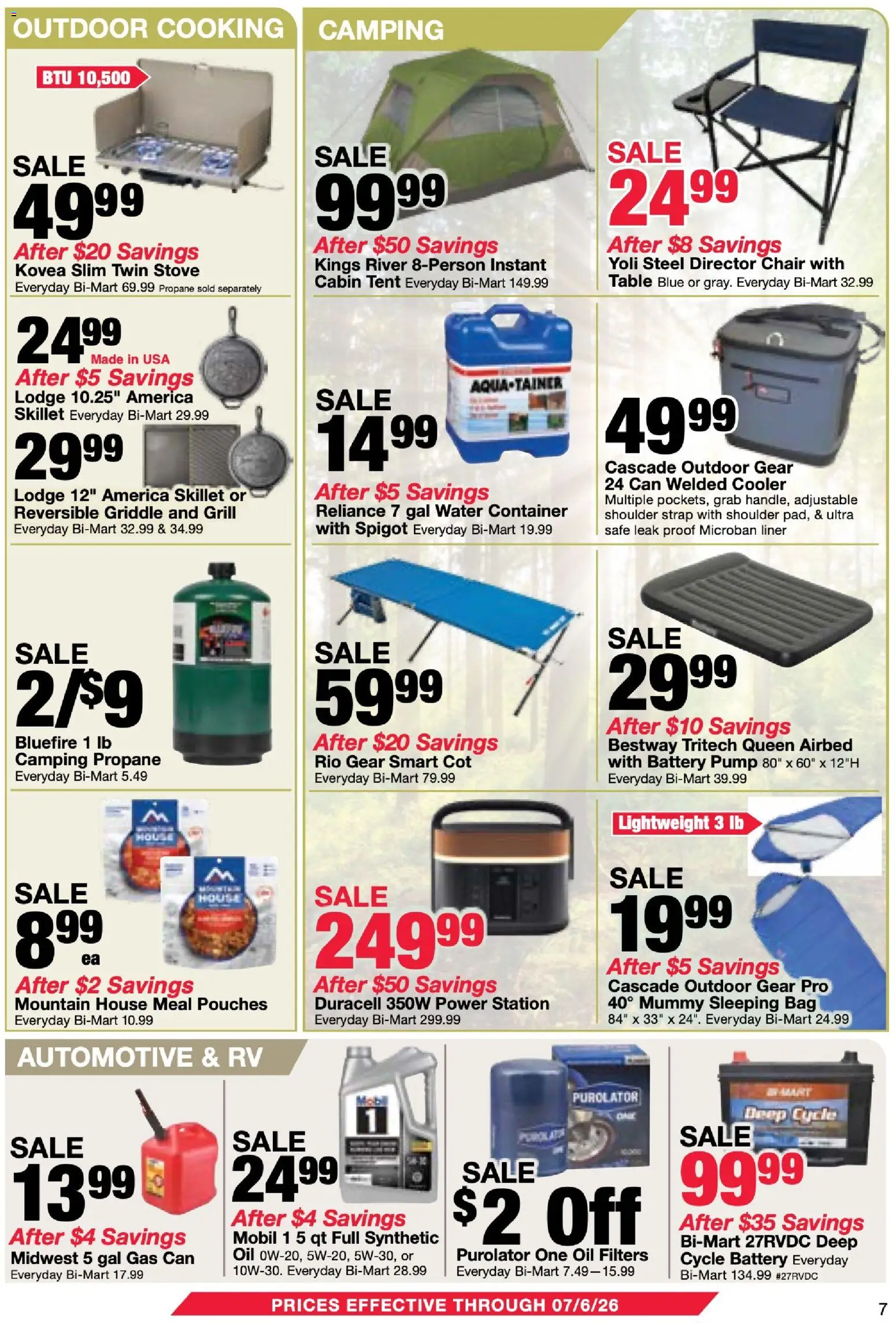 Bi-Mart Membership Savings Book - valid from 06/23/2026 | Page: 7 | Products: Safe, Tent, Water, Stove