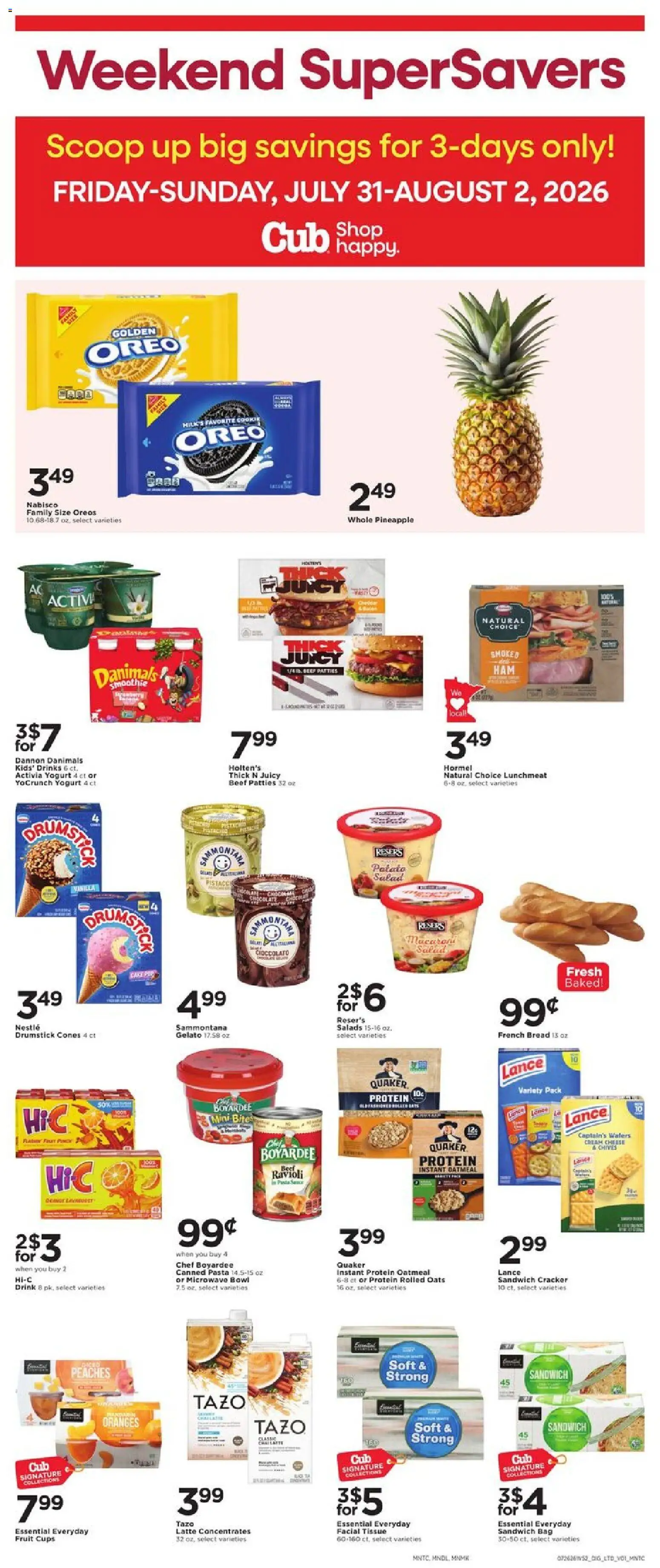 Cub Foods Weekly Ad - valid from 07/26/2026 | Page: 5 | Products: Cheese, Yogurt, Pineapple, Bag