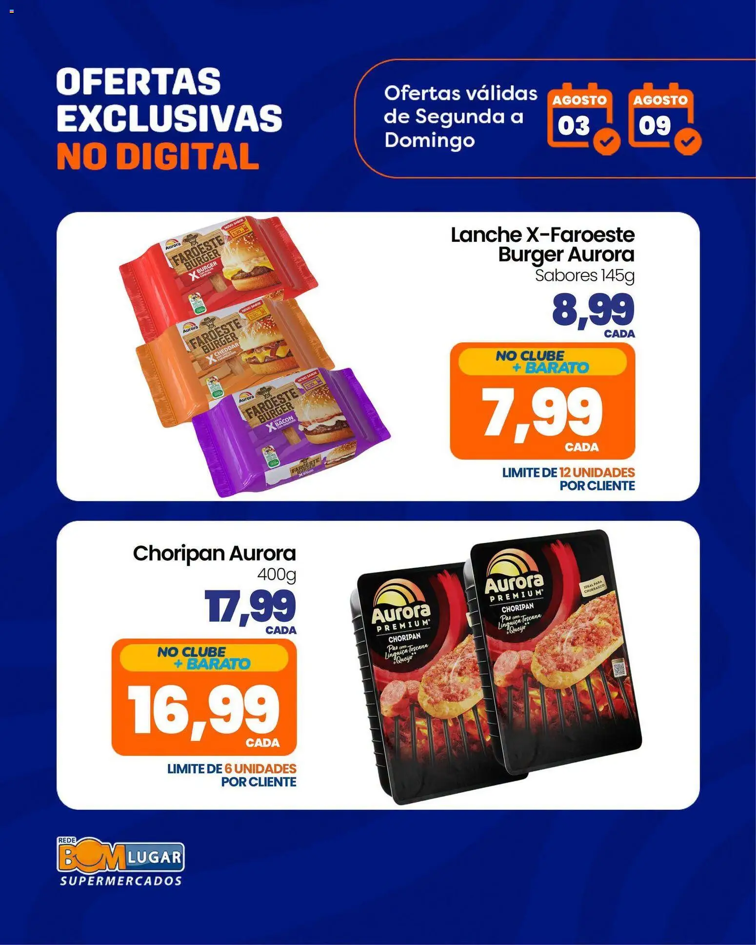 Rede Bom Lugar Folheto - válido de 03/08/2026 | Página: 2 | Produtos: Queijo, Pão, Cheddar, Bacon