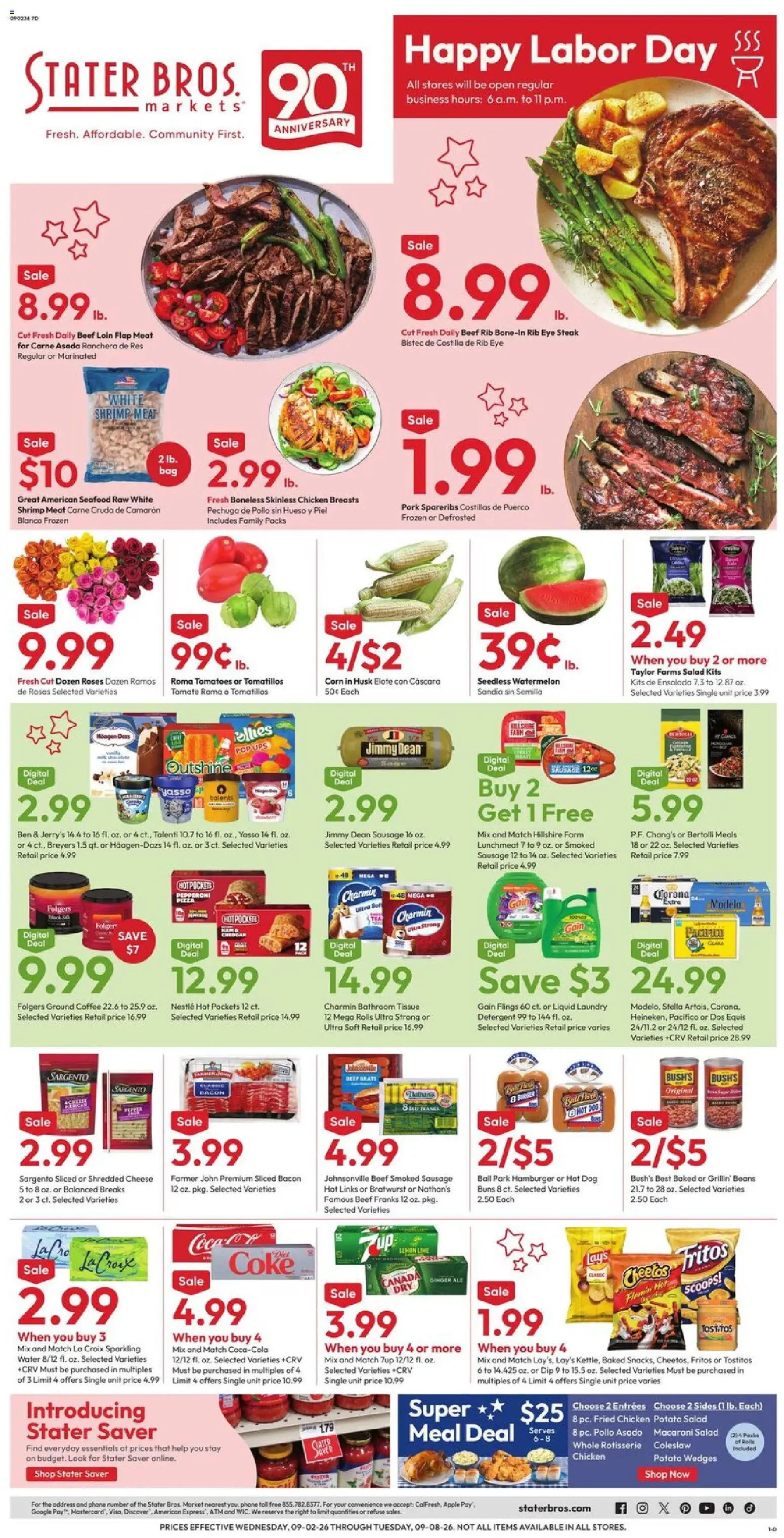 Stater Bros Weekly Ad - valid from 09/02/2026 | Page: 1 | Products: Potato salad, Cheese, Detergent, Beans