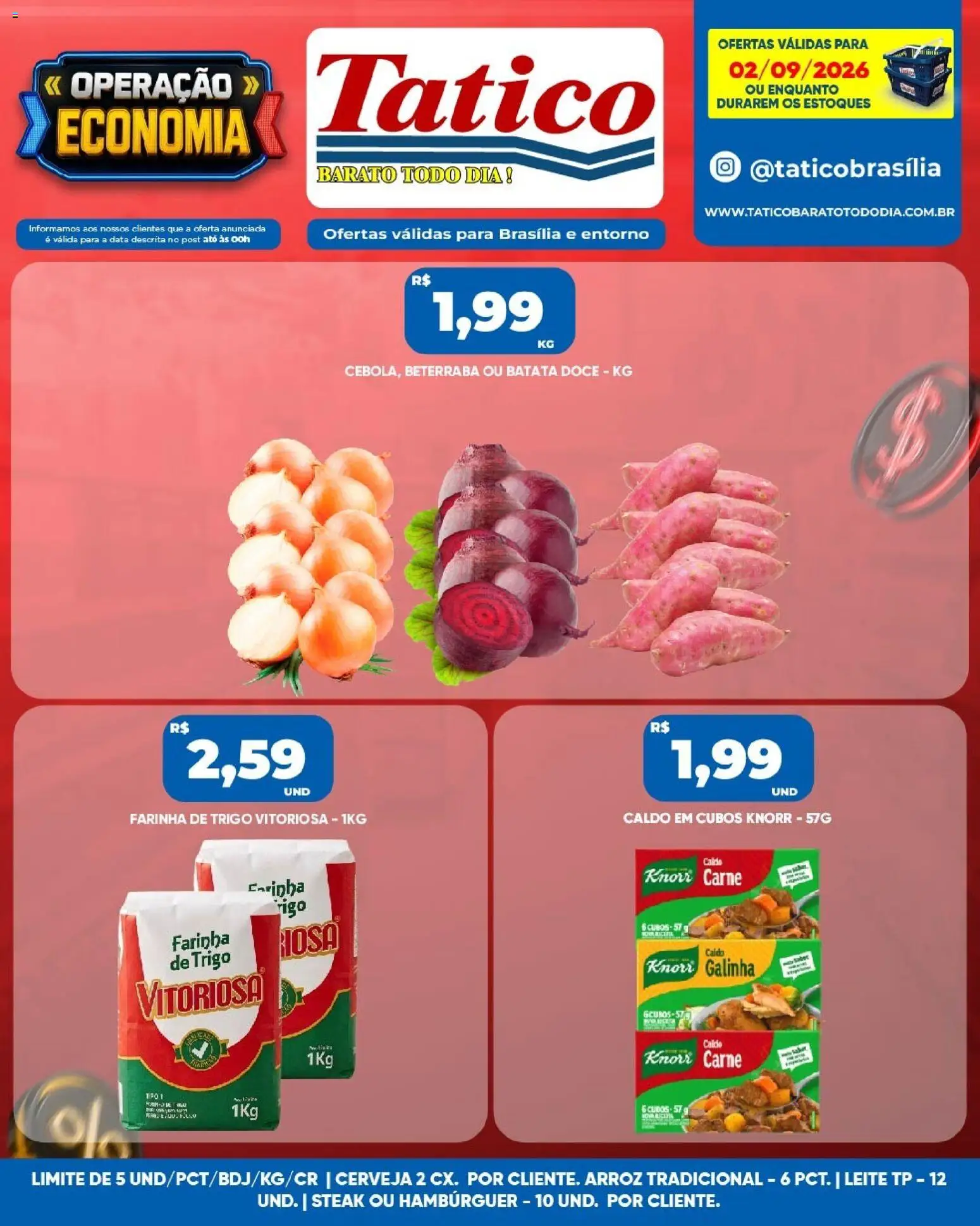 Tatico Folheto - válido de 02/09/2026 | Página: 2 | Produtos: Farinha de trigo, Cerveja, Hambúrguer, Batata