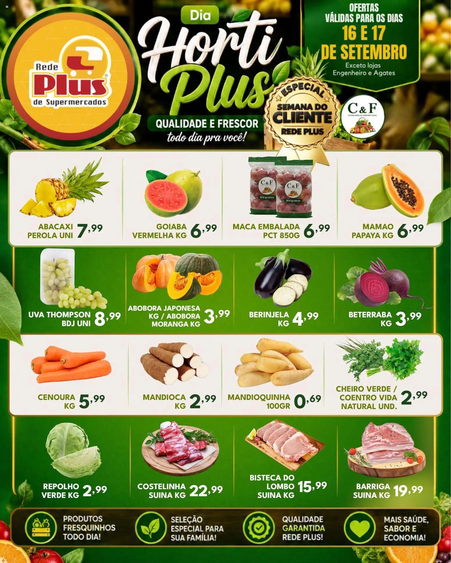 Rede Plus Supermercados Folheto - válido de 16/09/2026 | Página: 2 | Produtos: Moranga, Repolho, Lombo, Abacaxi