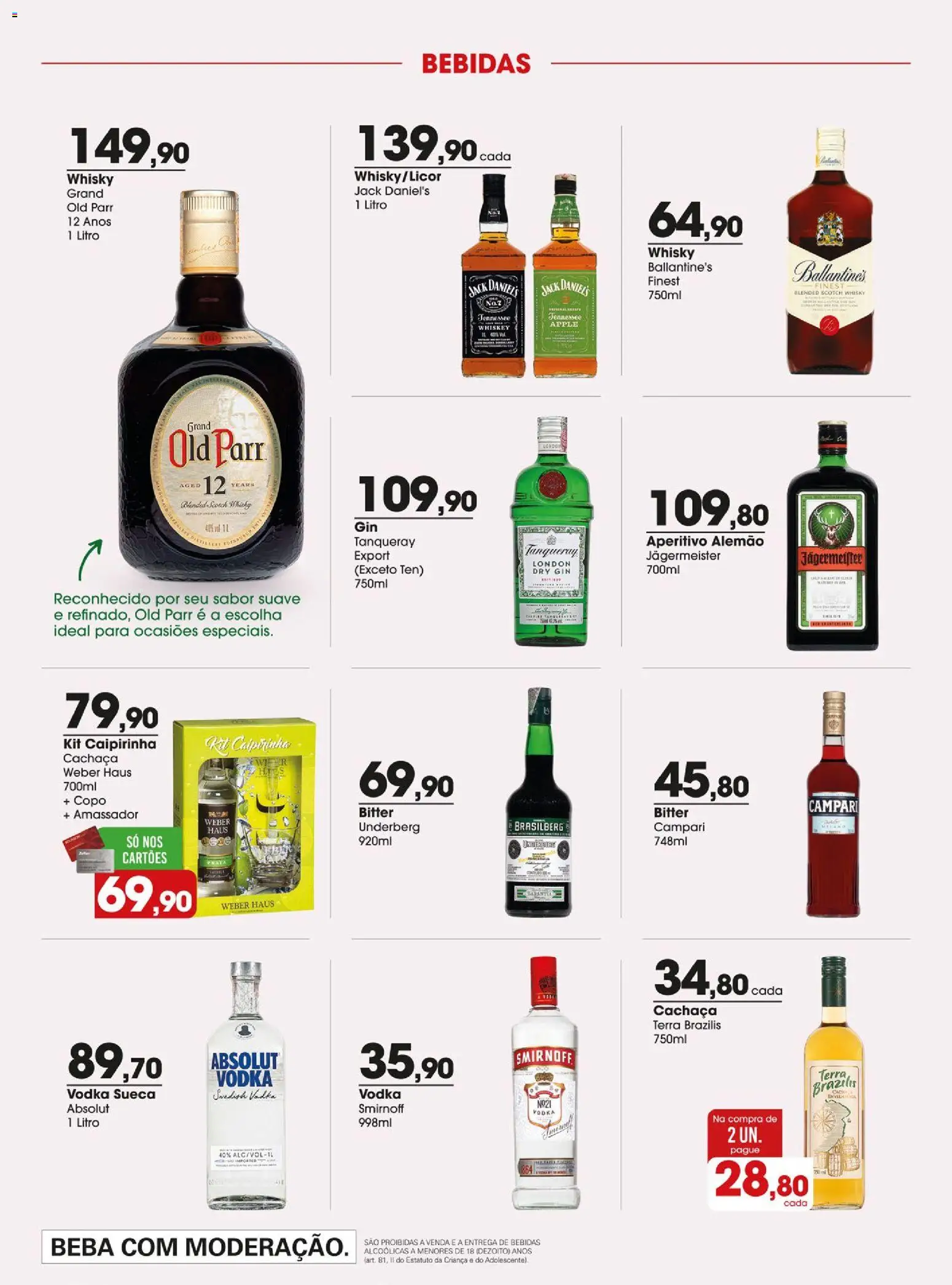 Zaffari Folheto - válido de 28/07/2026 | Página: 20 | Produtos: Cachaça, Gin, Vodka, Campari