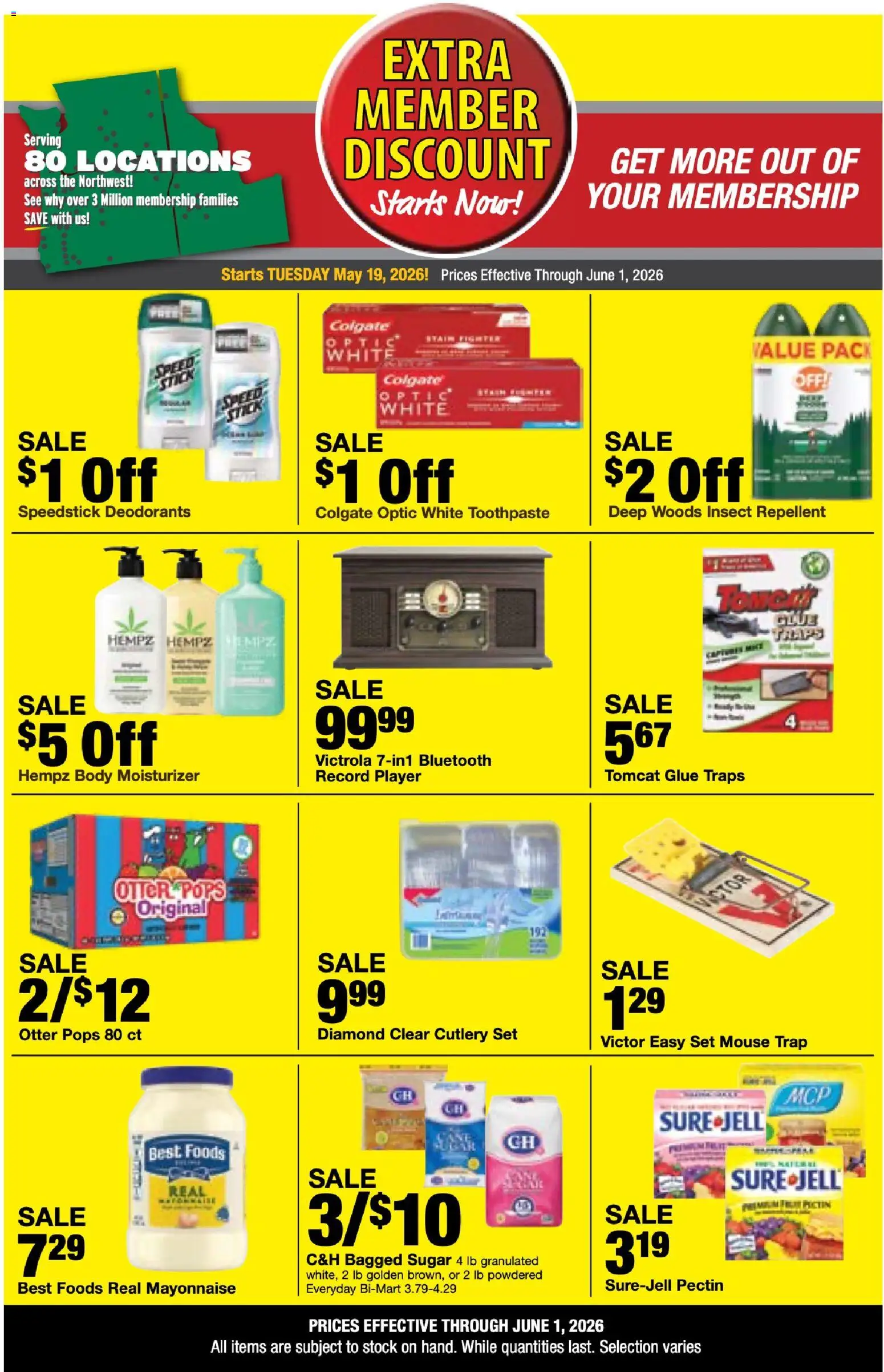 Bi-Mart Extra Member Discount - valid from 19.05.2026 | Page: 12 | Products: Toothpaste, Mayonnaise, Sugar, Mouse
