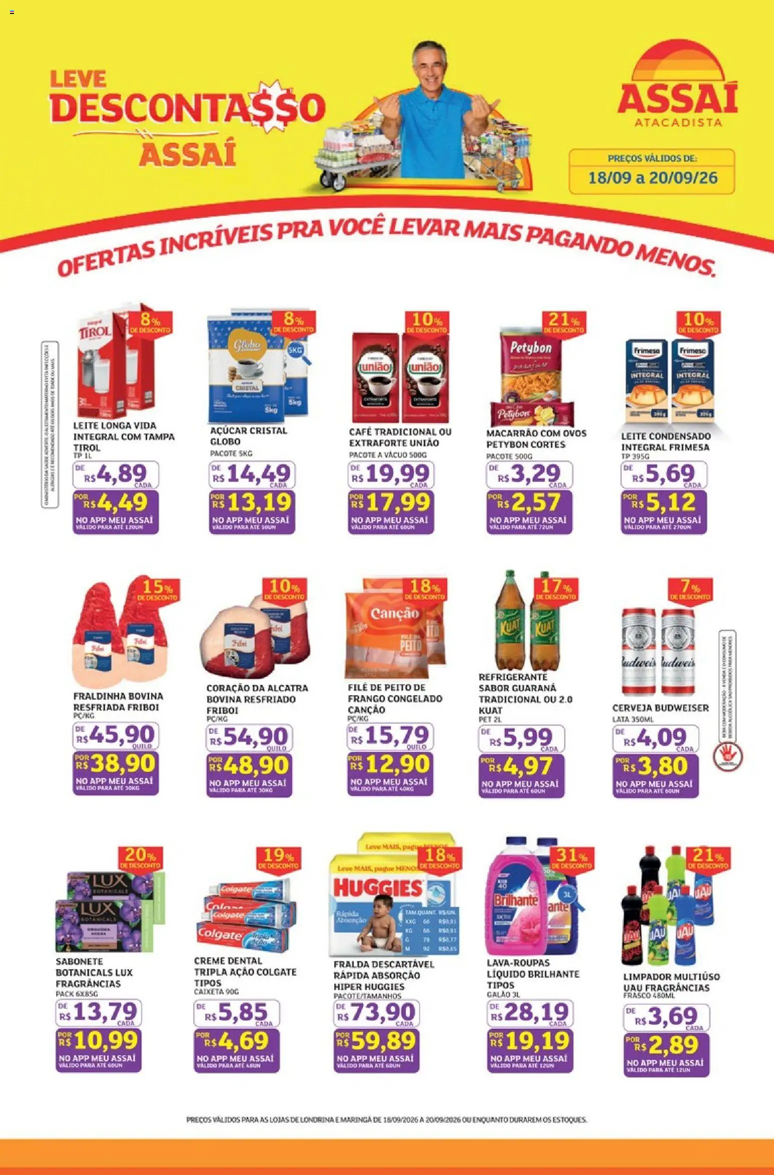 Assaí Atacadista Folheto - válido de 18/09/2026 | Página: 1 | Produtos: Fraldinha, Ovos, Açúcar, Leite condensado