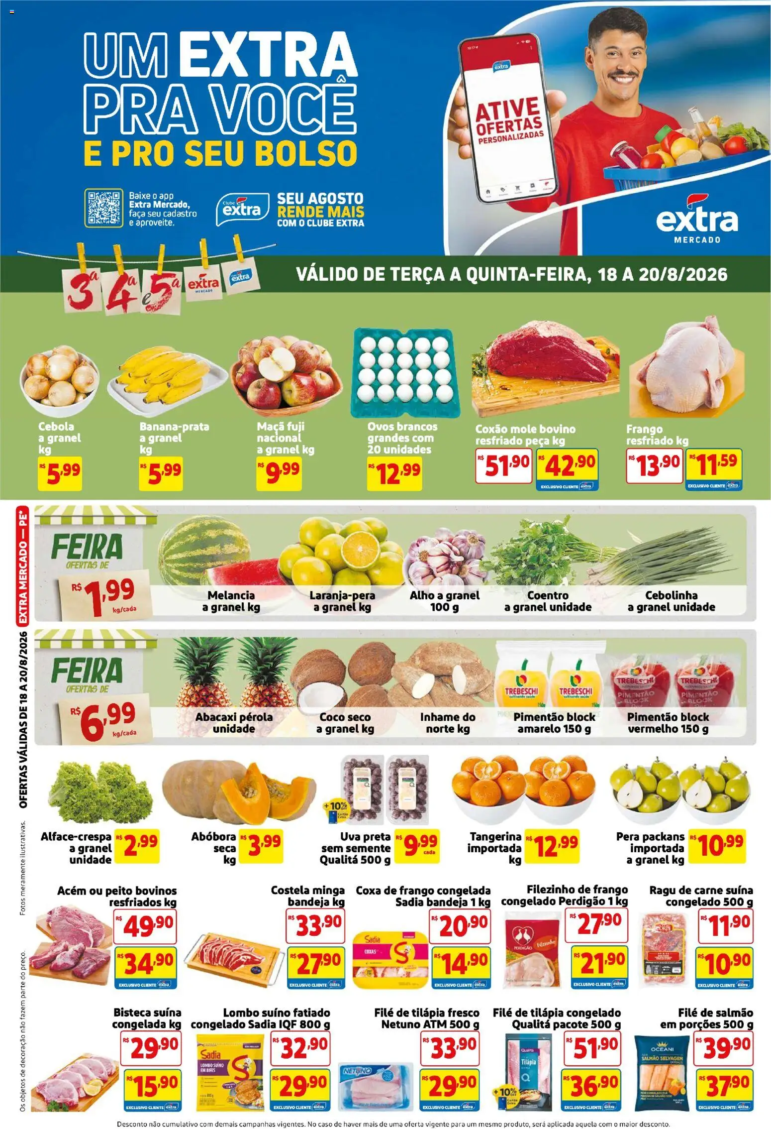 Extra Folheto - válido de 18/08/2026 | Página: 1 | Produtos: Melancia, Salmão, Filé de salmão, Frango