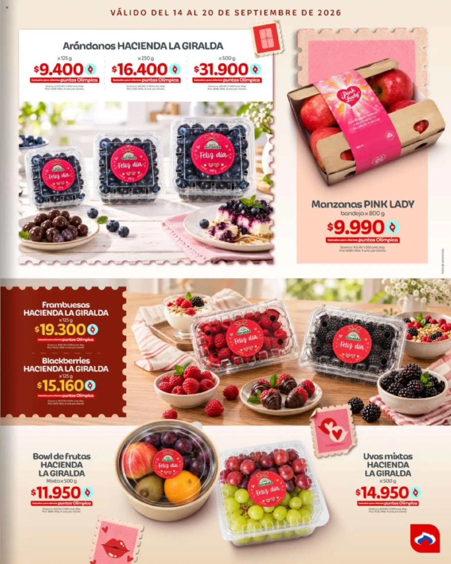 Olímpica revista - valida desde el 14/09/2026 | Página: 9 | Productos: Manzanas, Bandeja, Uvas, Pan