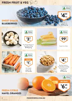 Preview of Foodworks catalogue - valid from 08/07/2026 | Page: 4 | Products: Oranges, Peanuts, Carrots, Blueberries